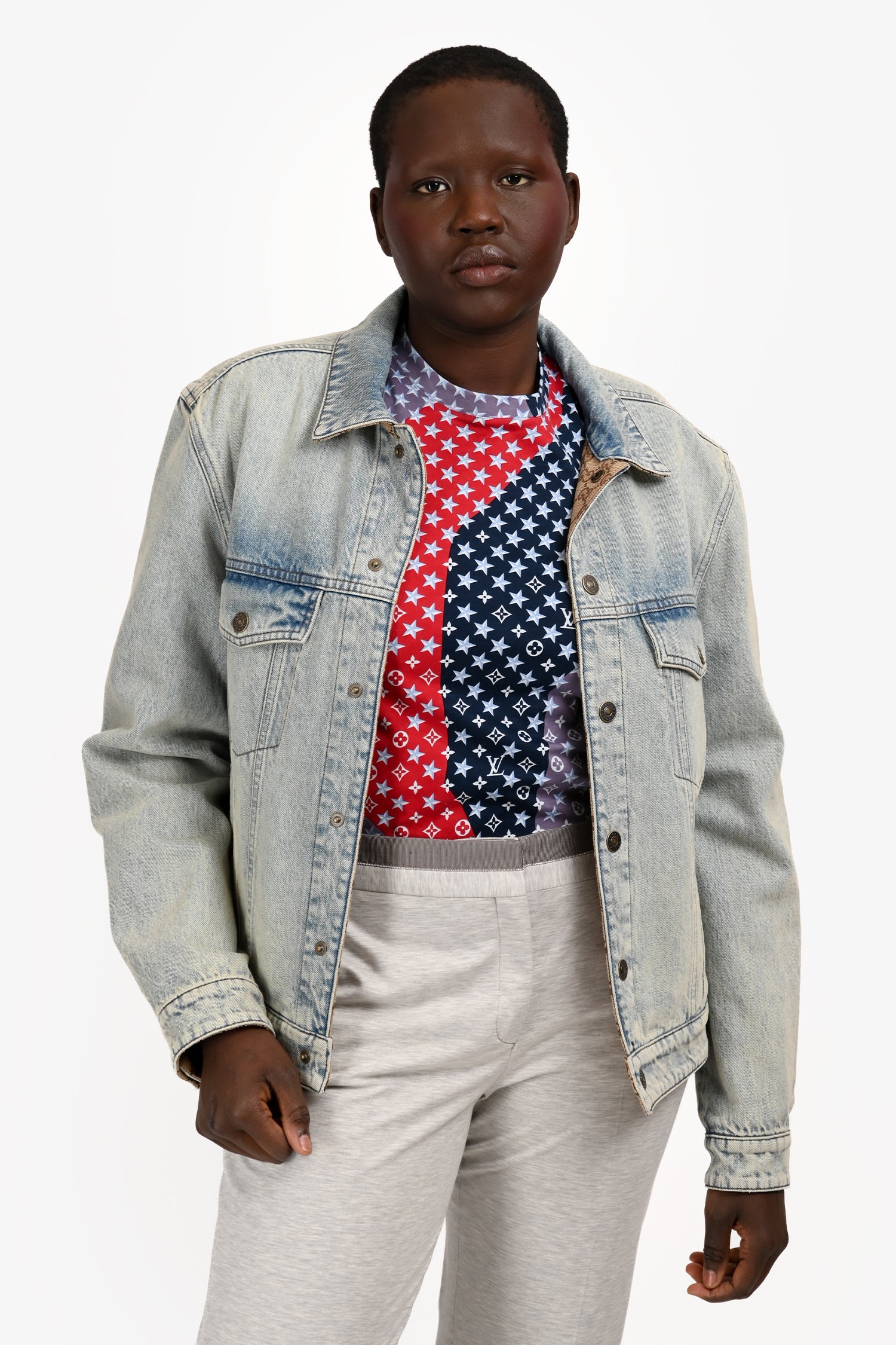 Gucci Blue Denim/GG Jacquard Reversible Jacket Size 46 Mens