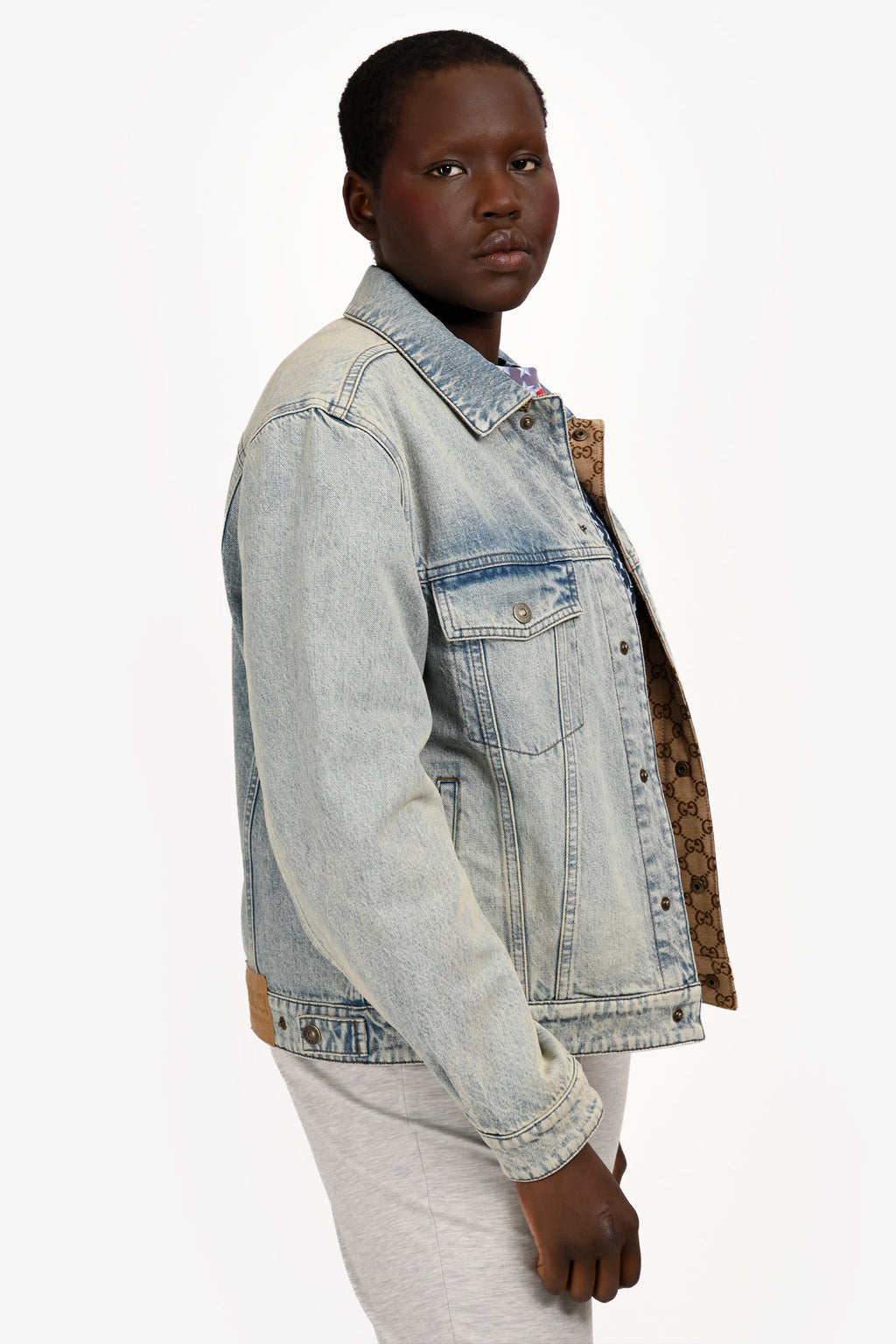 Gucci Blue Denim/GG Jacquard Reversible Jacket Size 46 Mens