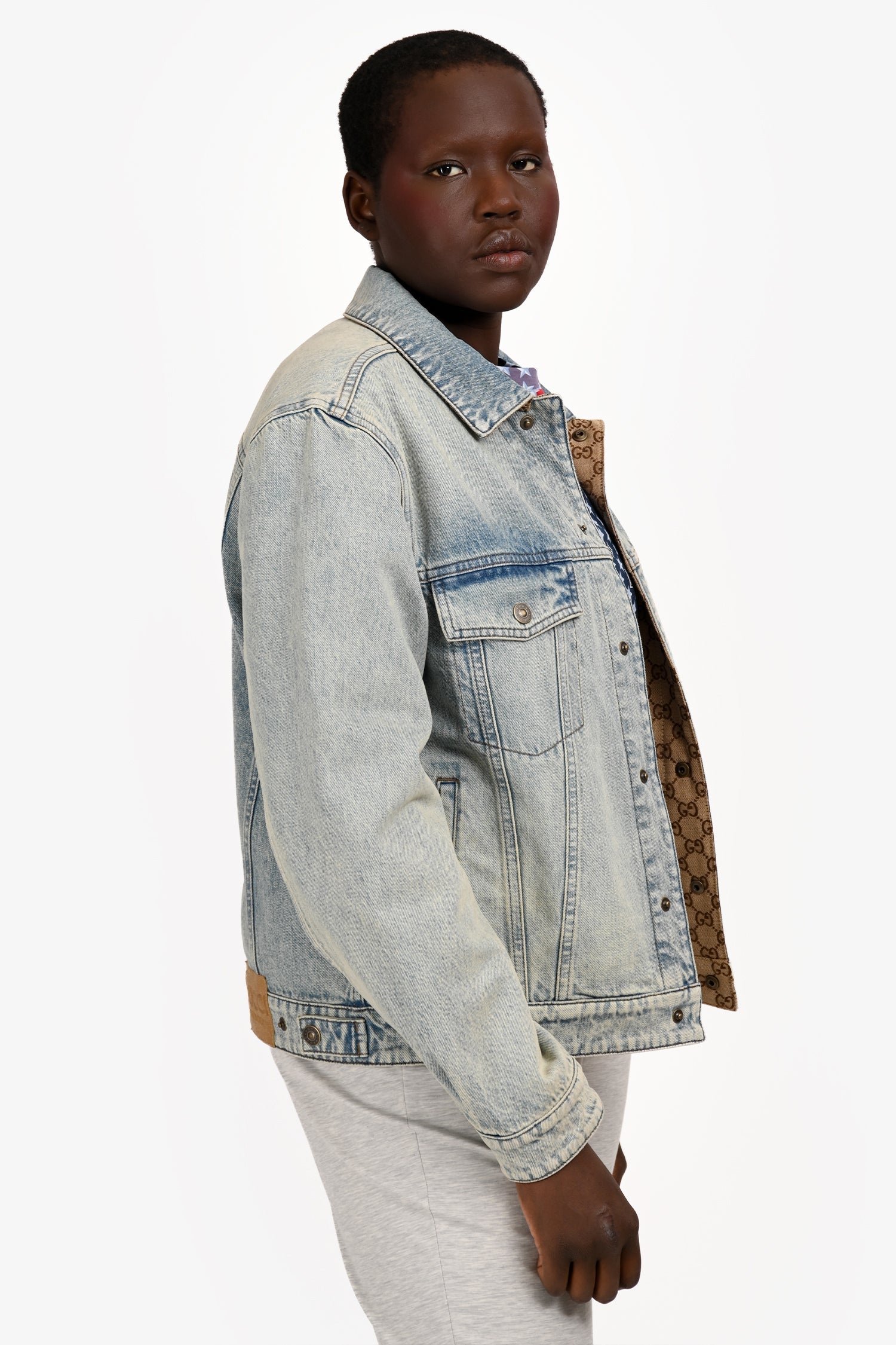Gucci Blue Denim/GG Jacquard Reversible Jacket Size 46 Mens