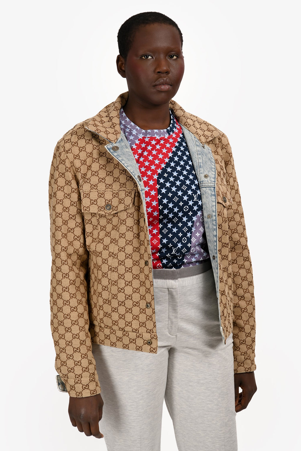 Gucci Blue Denim/GG Jacquard Reversible Jacket Size 46 Mens