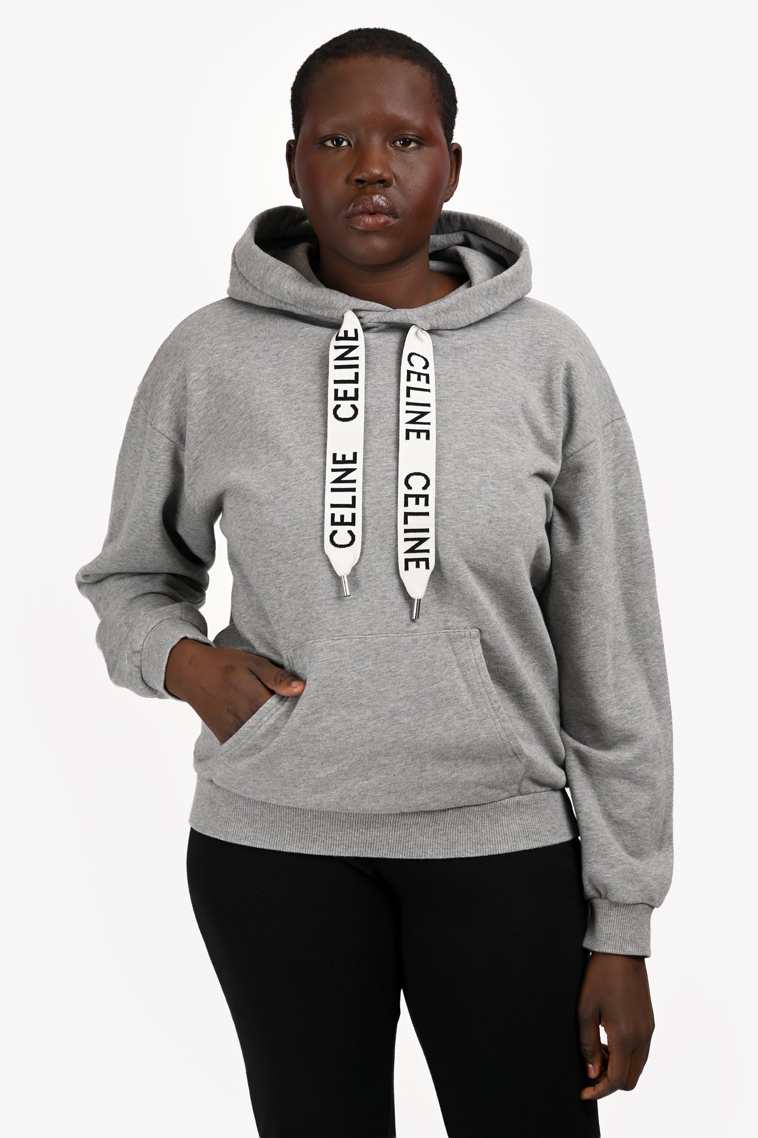 Celine Heather Grey French Terry Logo Hoodie Size M