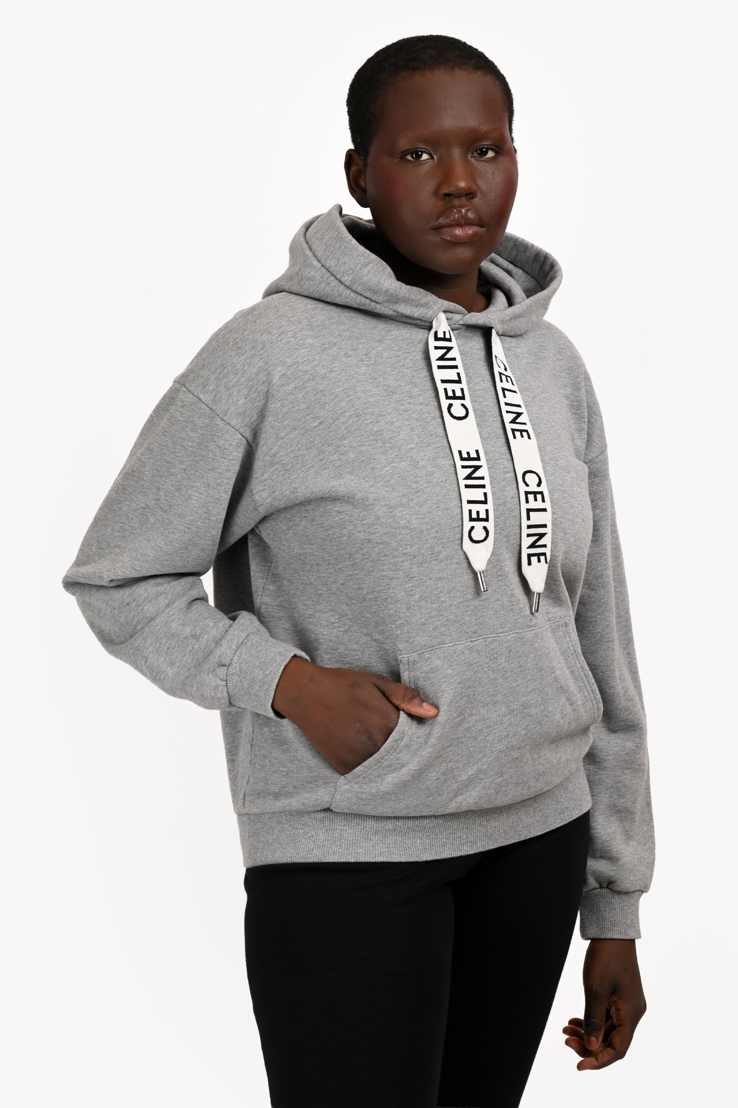 Celine Heather Grey French Terry Logo Hoodie Size M