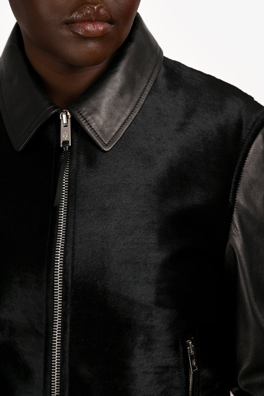 Alexander McQueen Black Ponyhair/Leather Bomber Jacket Size 48 Mens
