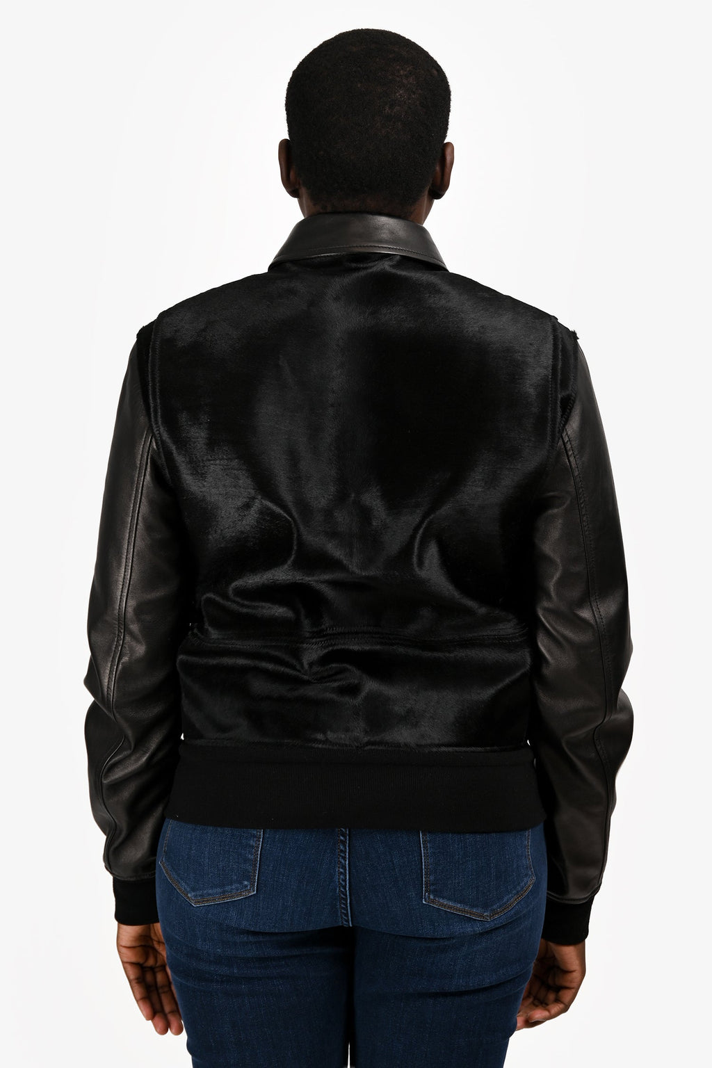 Alexander McQueen Black Ponyhair/Leather Bomber Jacket Size 48 Mens