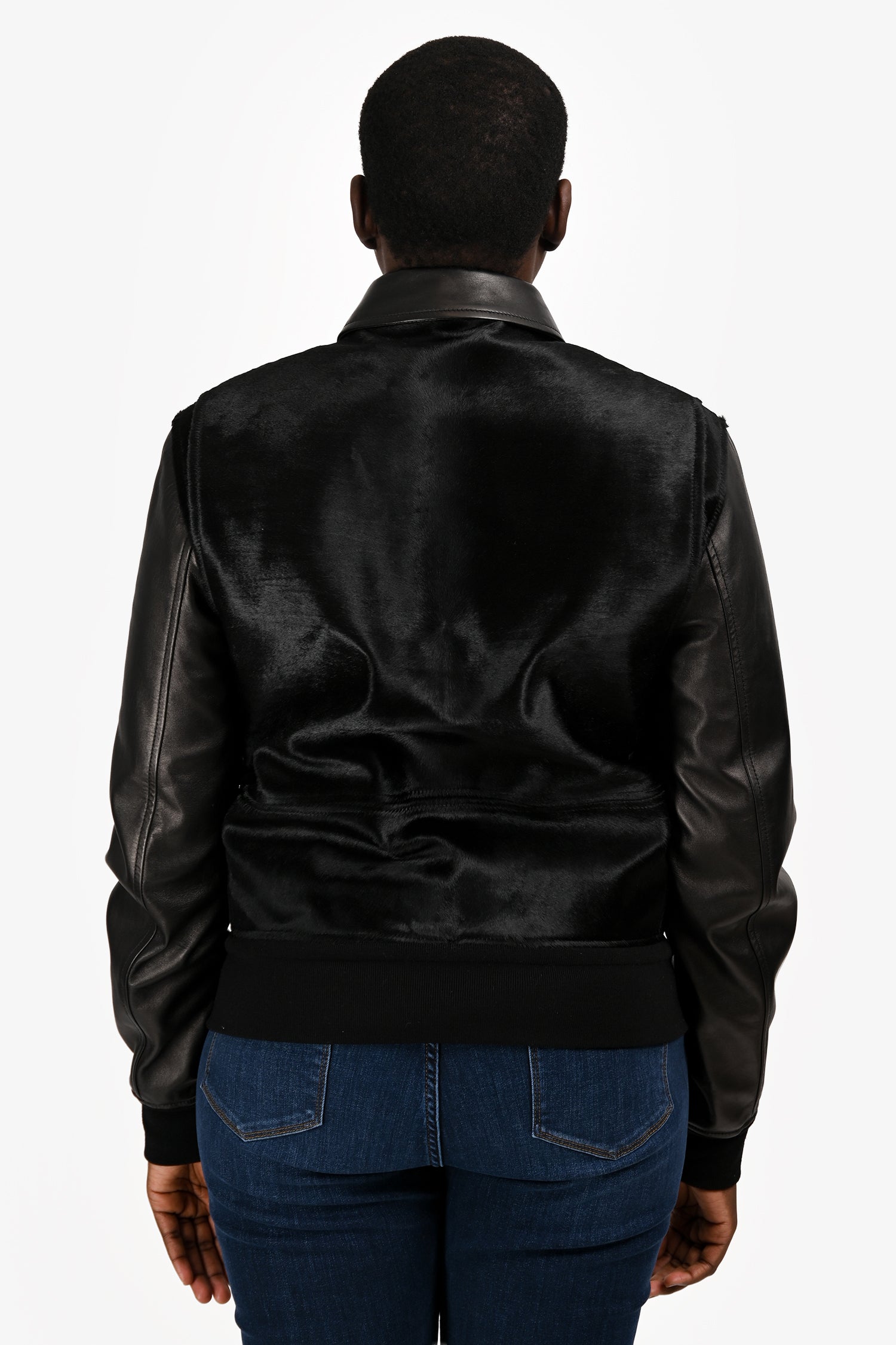 Alexander McQueen Black Ponyhair/Leather Bomber Jacket Size 48 Mens