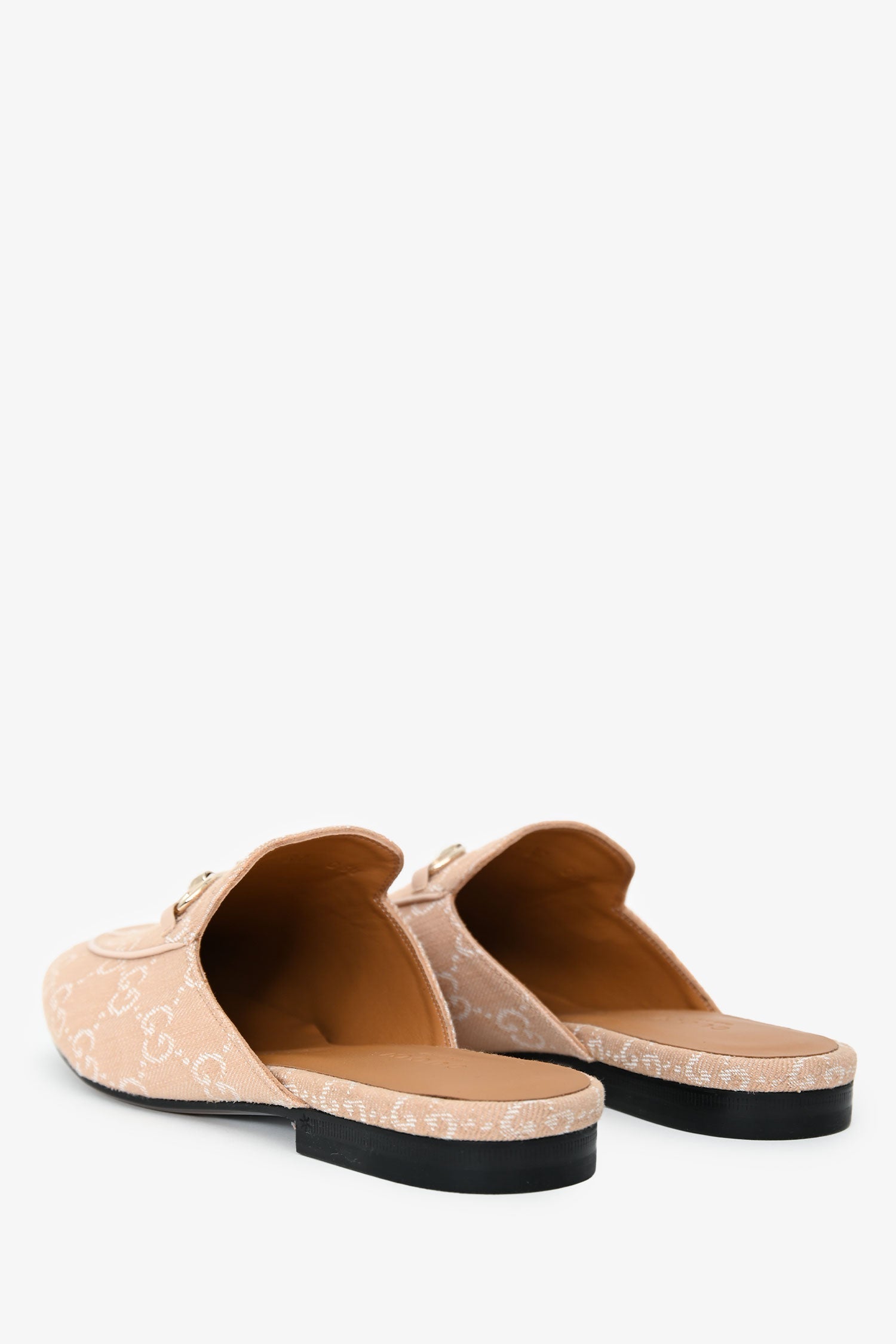 Gucci Beige Monogram Denim Princetown Slip On Mules Size 37