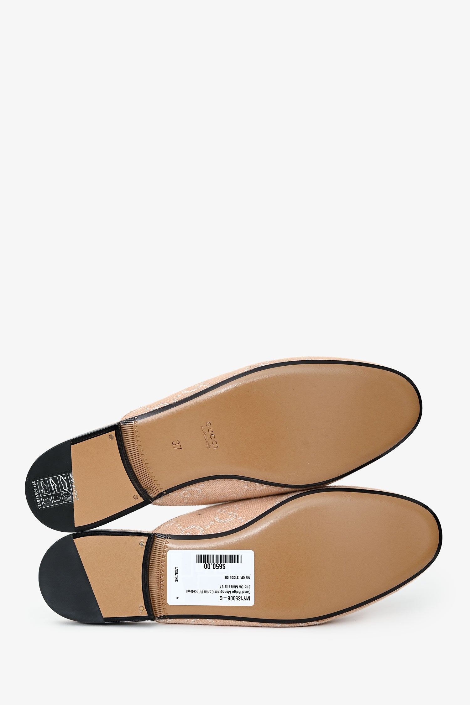 Gucci Beige Monogram Denim Princetown Slip On Mules Size 37