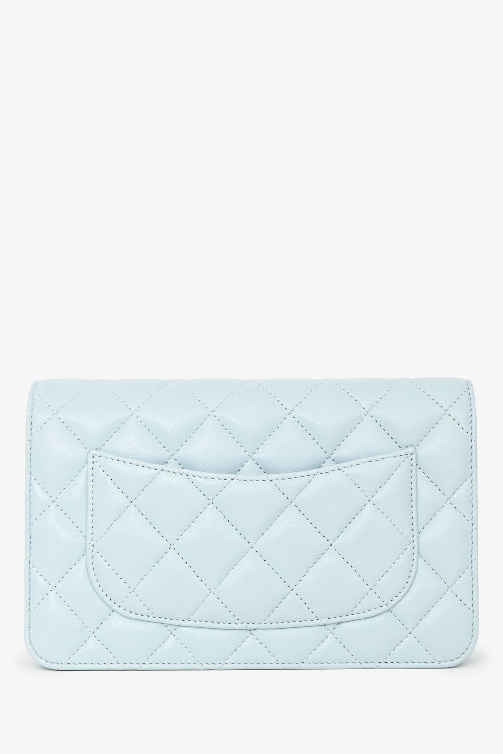 Pre-Loved Chanel™ Light Blue Leather Quilted CC Pearl Crush Wallet On Chain