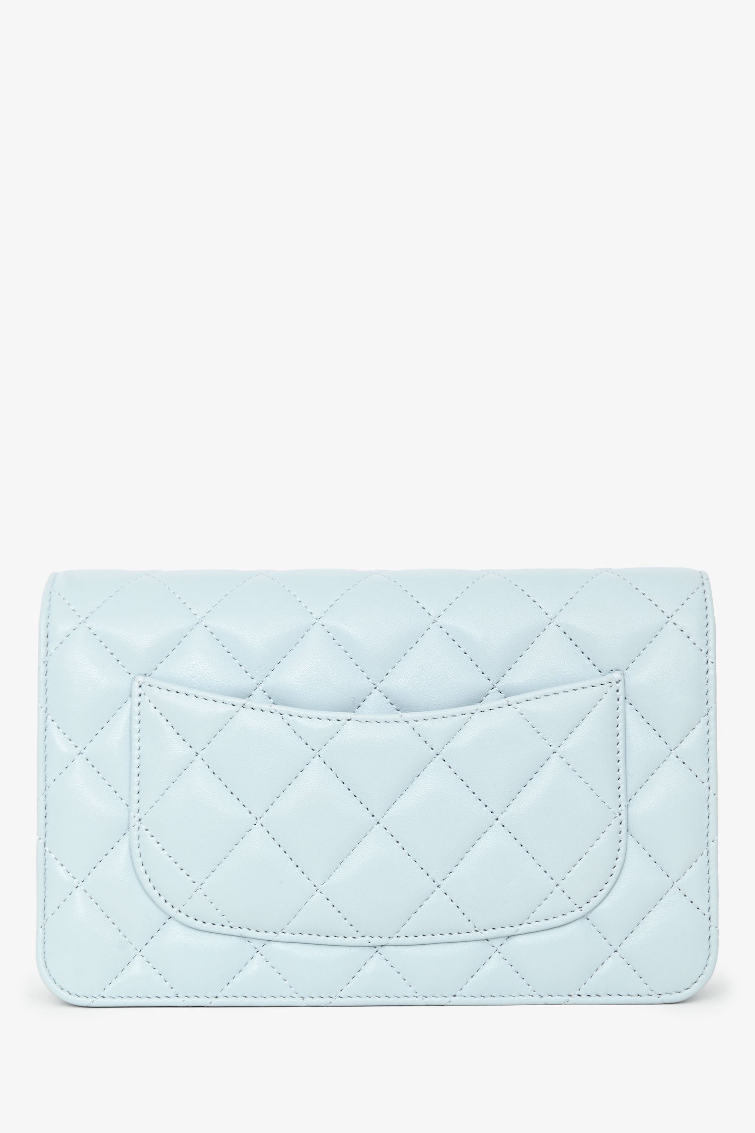 Pre-Loved Chanel™ Light Blue Leather Quilted CC Pearl Crush Wallet On Chain