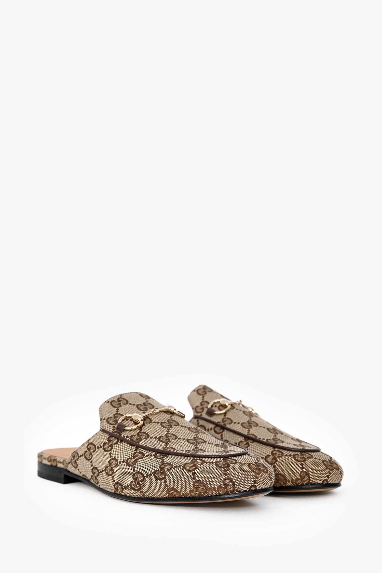 Gucci Brown Monogram Canvas Princetown Slip On Mules Size 37.5