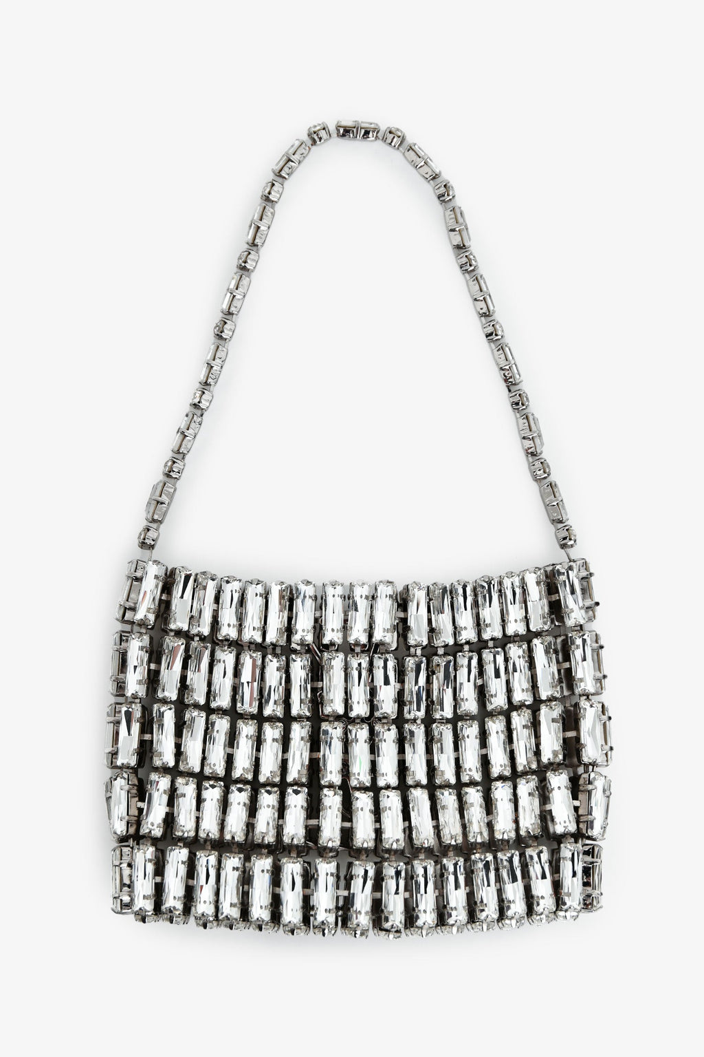 Saint Laurent Silver Tone Crystal Logo Micro Evening Bag