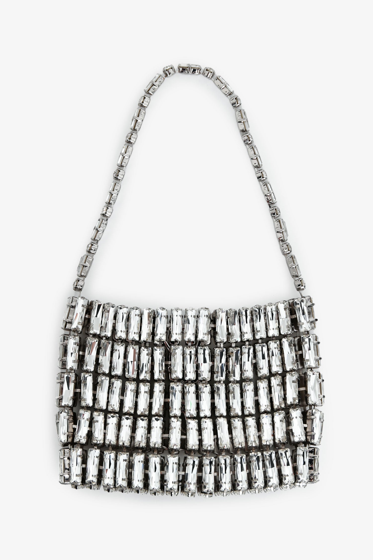 Saint Laurent Silver Tone Crystal Logo Micro Evening Bag