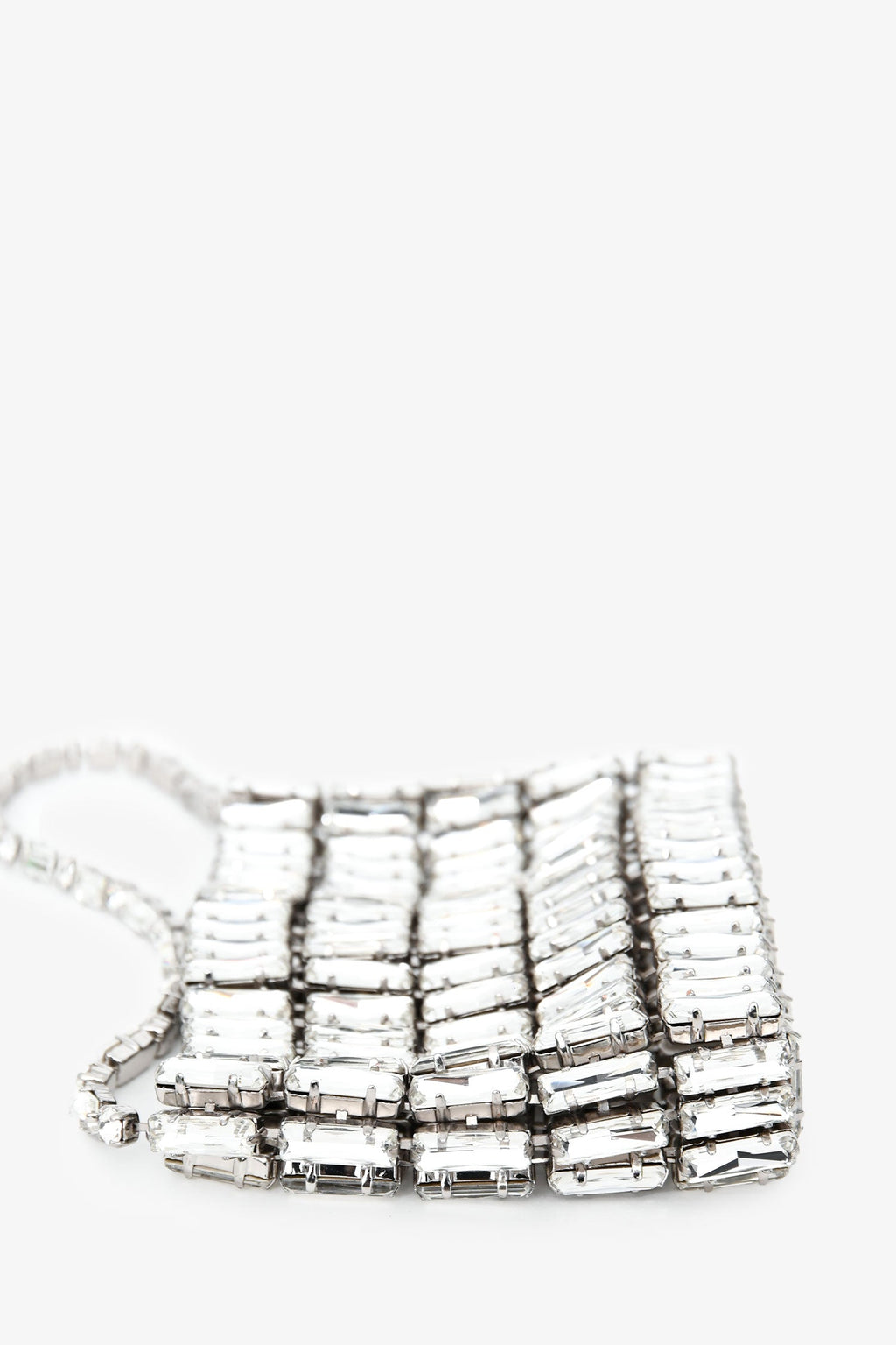 Saint Laurent Silver Tone Crystal Logo Micro Evening Bag