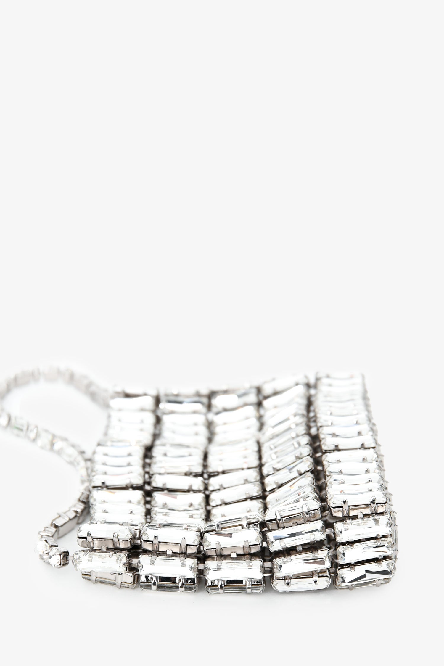 Saint Laurent Silver Tone Crystal Logo Micro Evening Bag