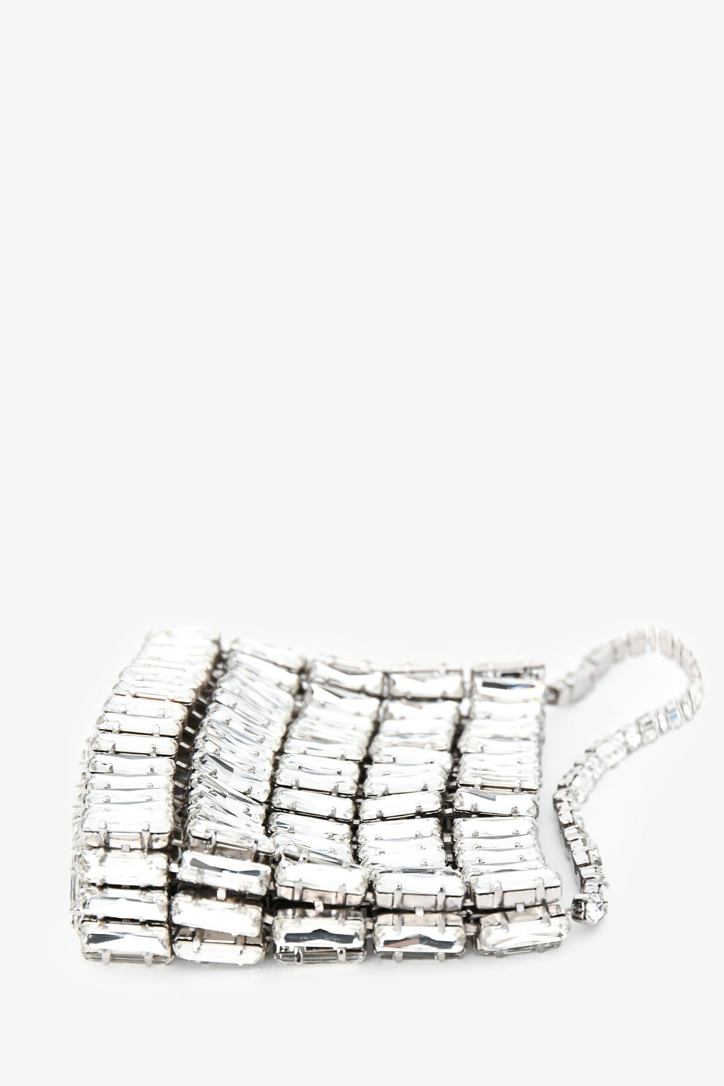 Saint Laurent Silver Tone Crystal Logo Micro Evening Bag