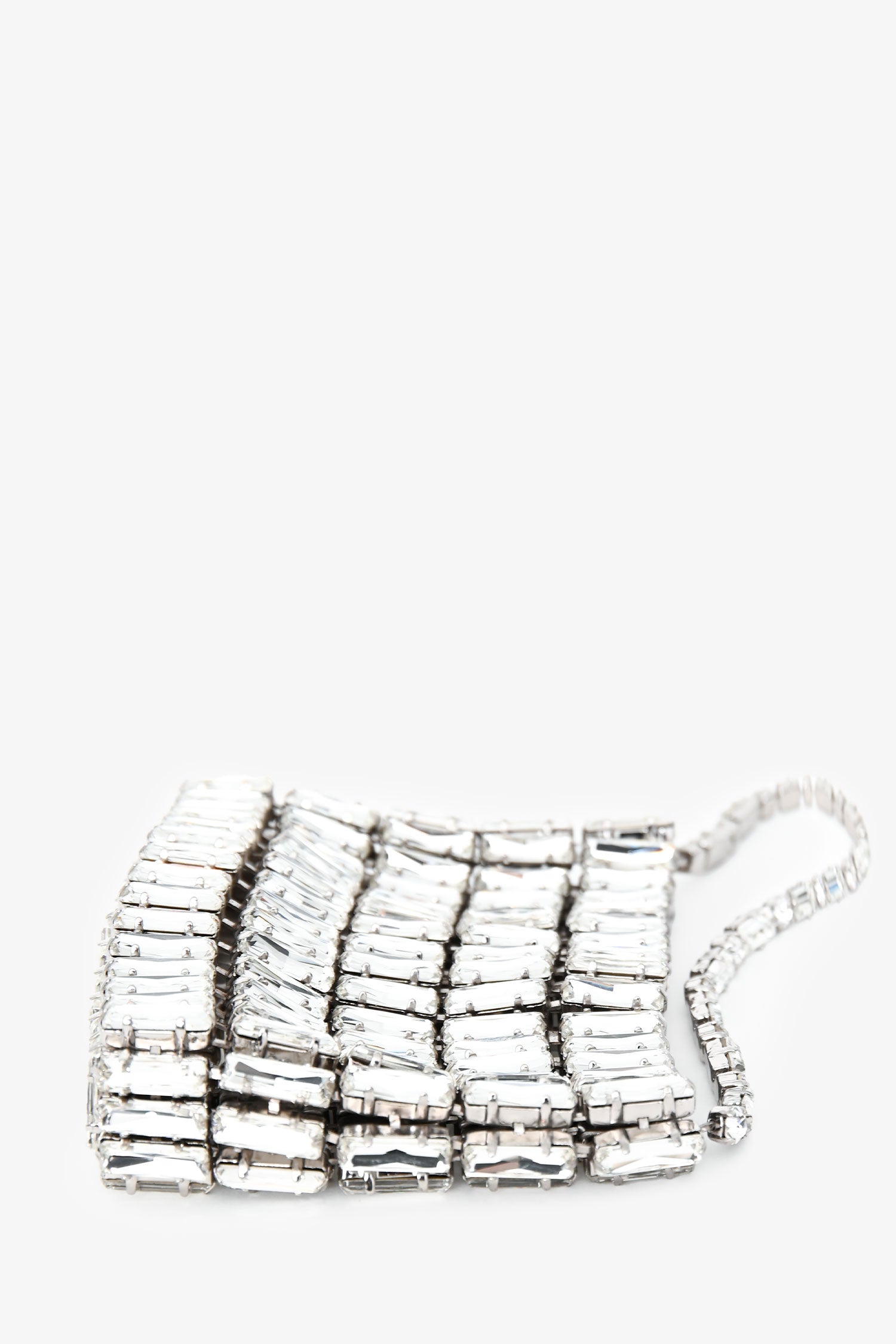 Saint Laurent Silver Tone Crystal Logo Micro Evening Bag