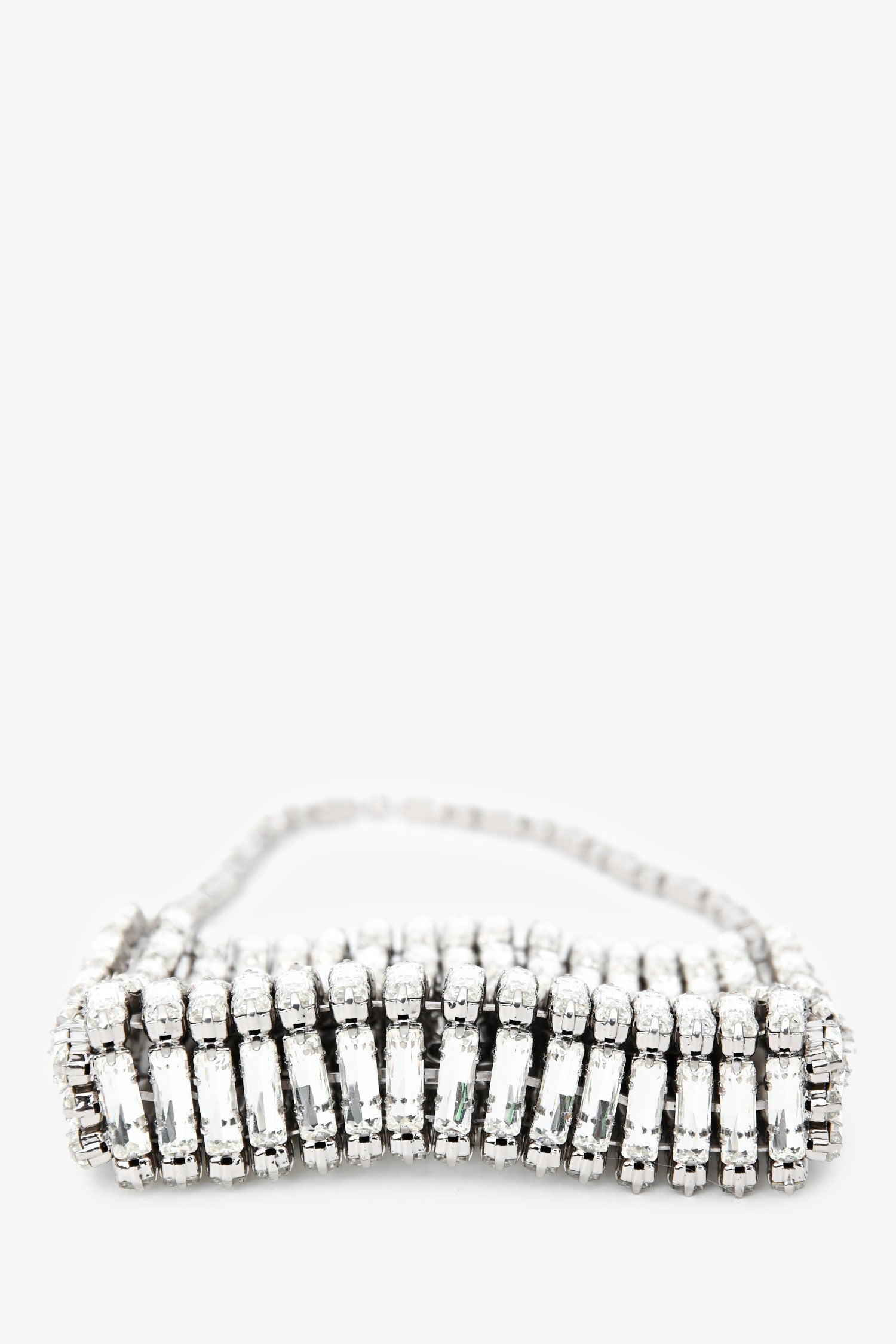 Saint Laurent Silver Tone Crystal Logo Micro Evening Bag
