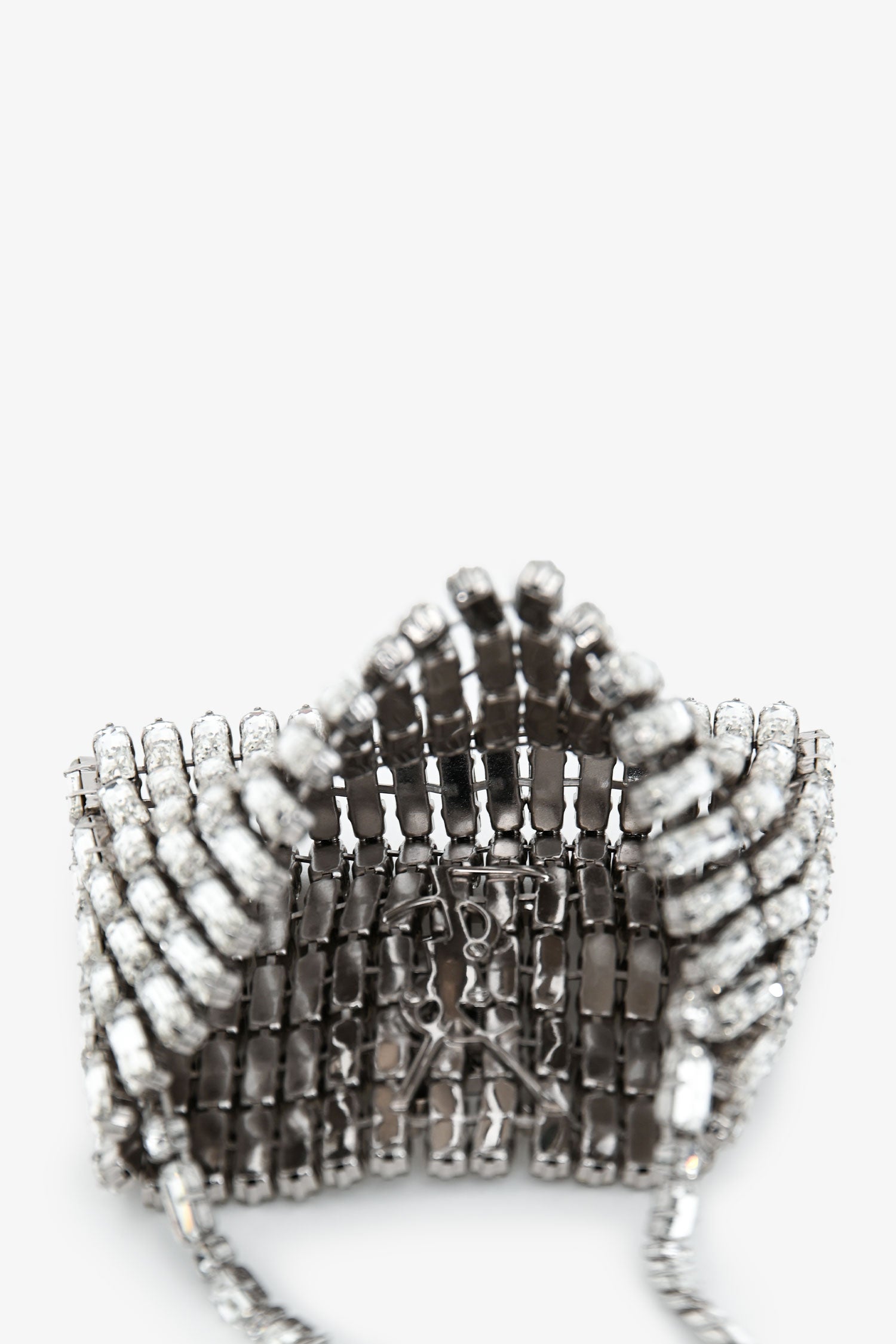 Saint Laurent Silver Tone Crystal Logo Micro Evening Bag