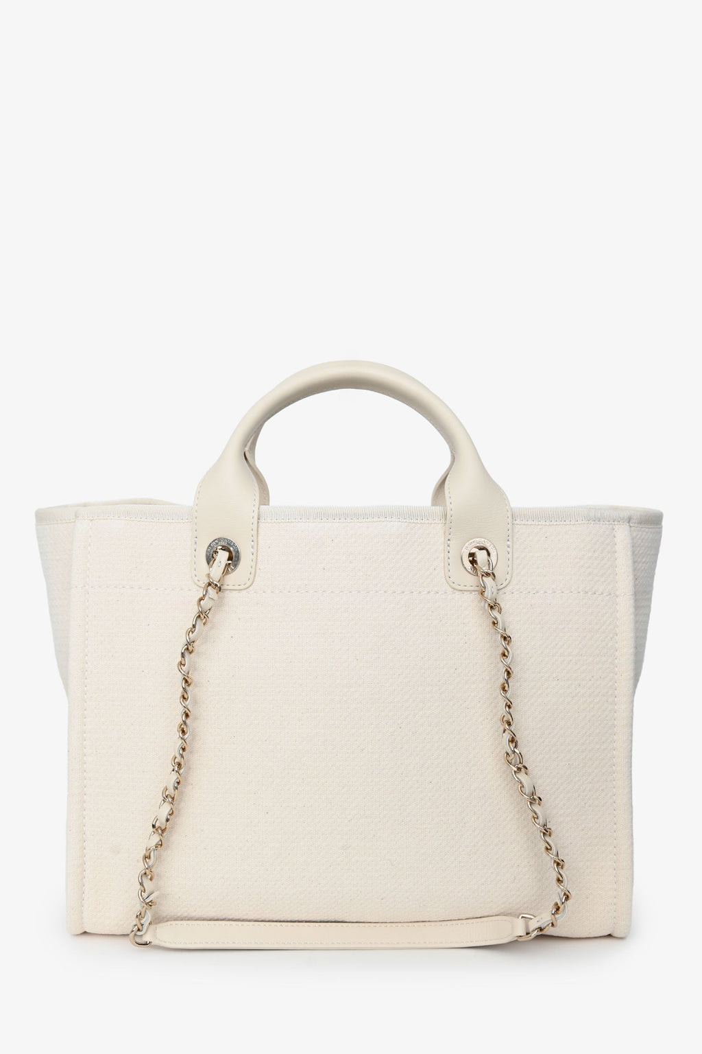 Pre-Loved Chanel™ Beige Canvas Small Deauville Shopping Tote with Pouch