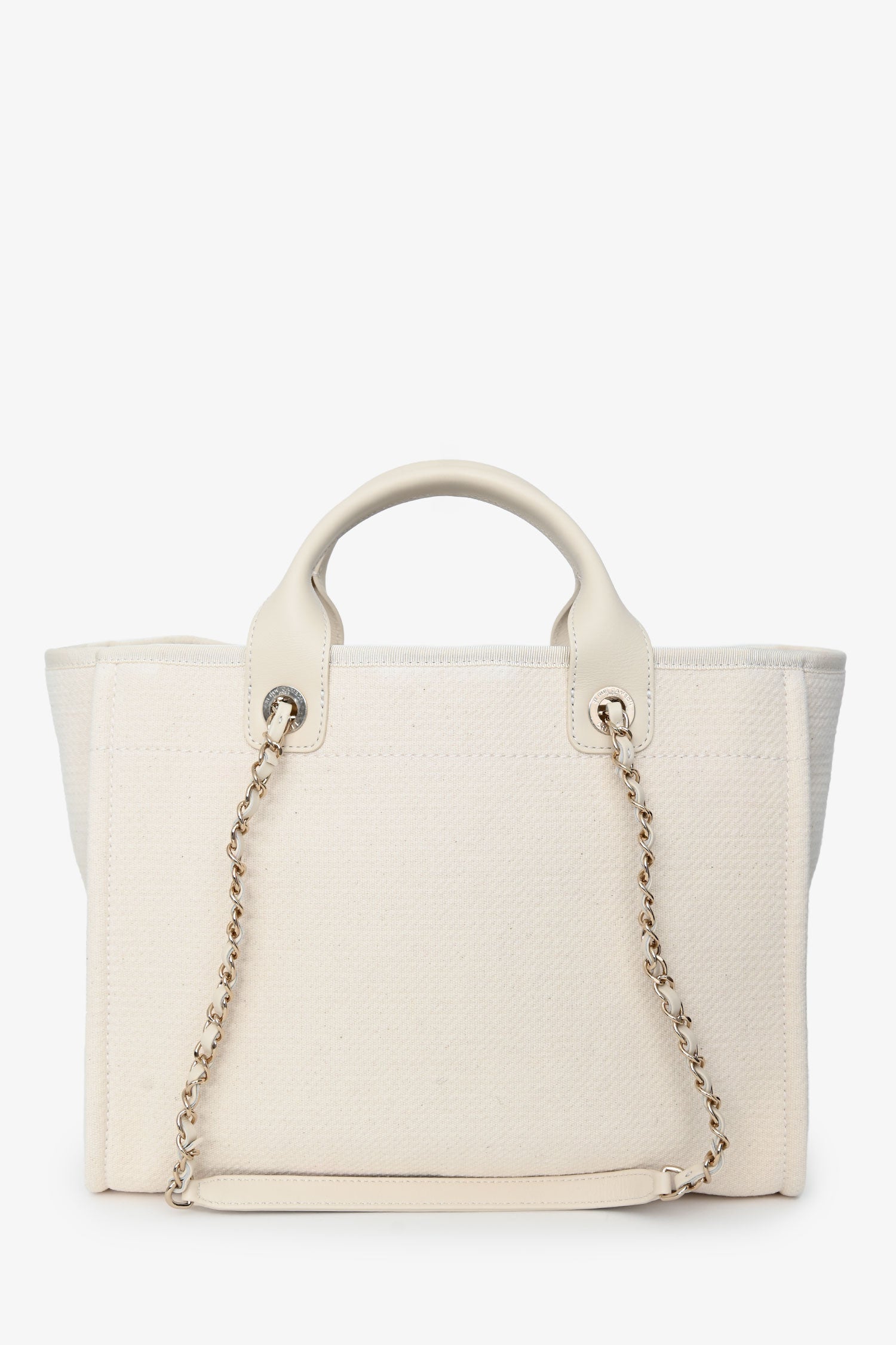 Pre-Loved Chanel™ Beige Canvas Small Deauville Shopping Tote with Pouch