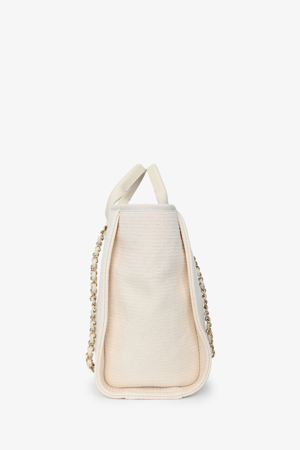 Pre-Loved Chanel™ Beige Canvas Small Deauville Shopping Tote with Pouch