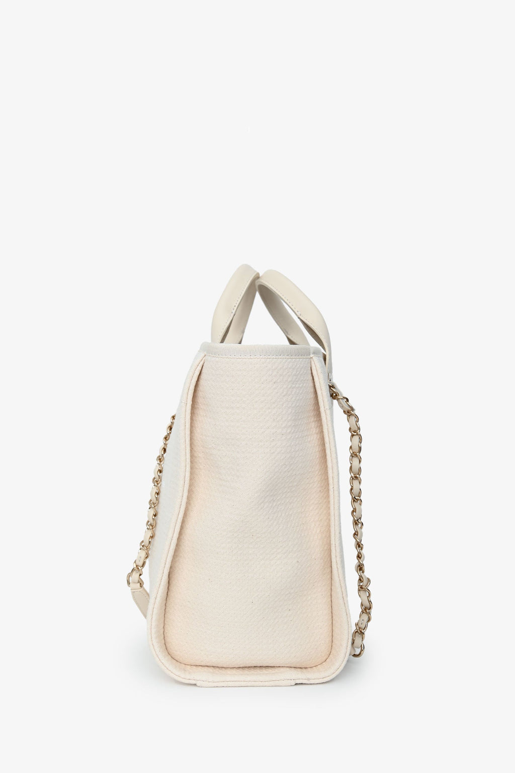 Pre-Loved Chanel™ Beige Canvas Small Deauville Shopping Tote with Pouch