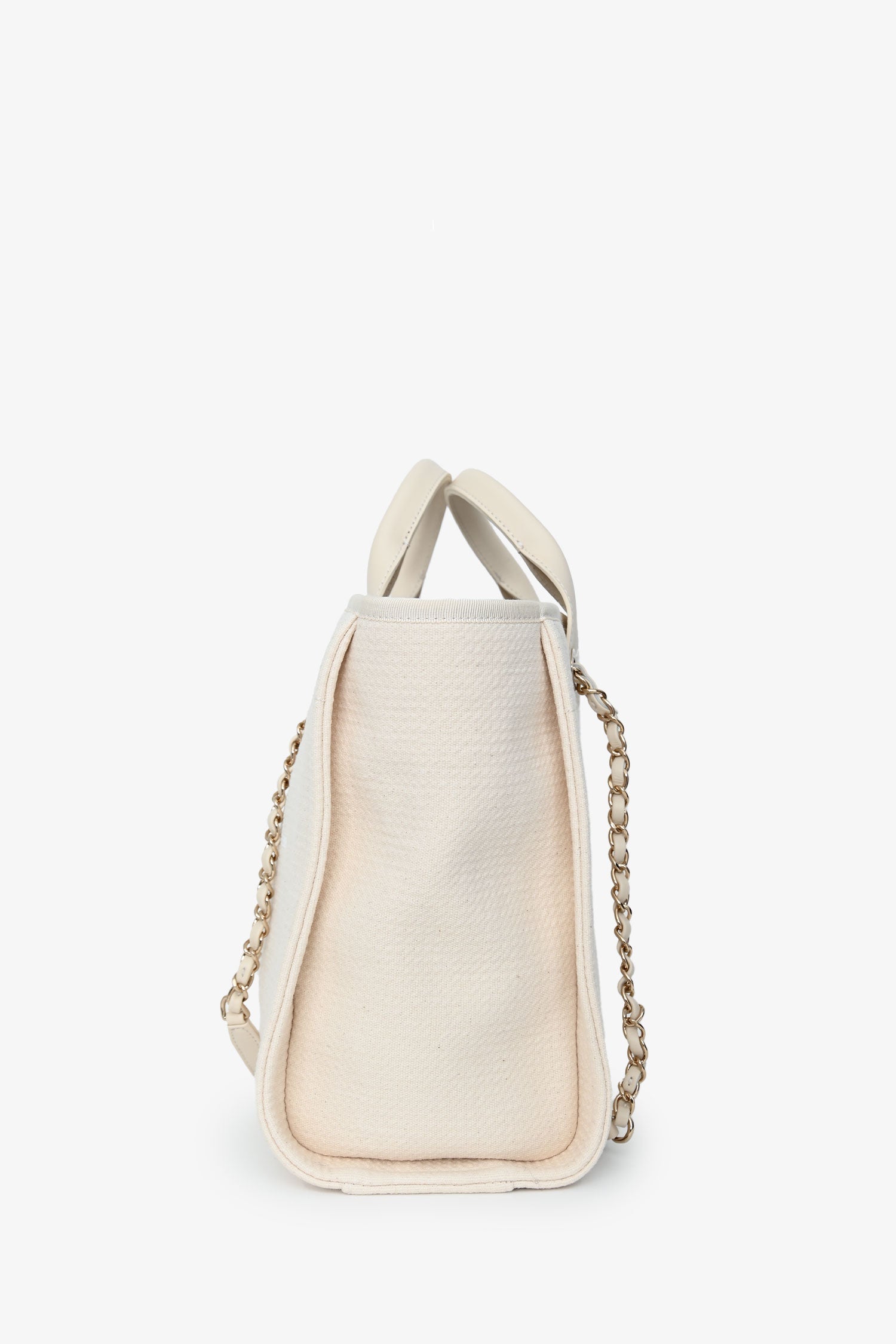 Pre-Loved Chanel™ Beige Canvas Small Deauville Shopping Tote with Pouch