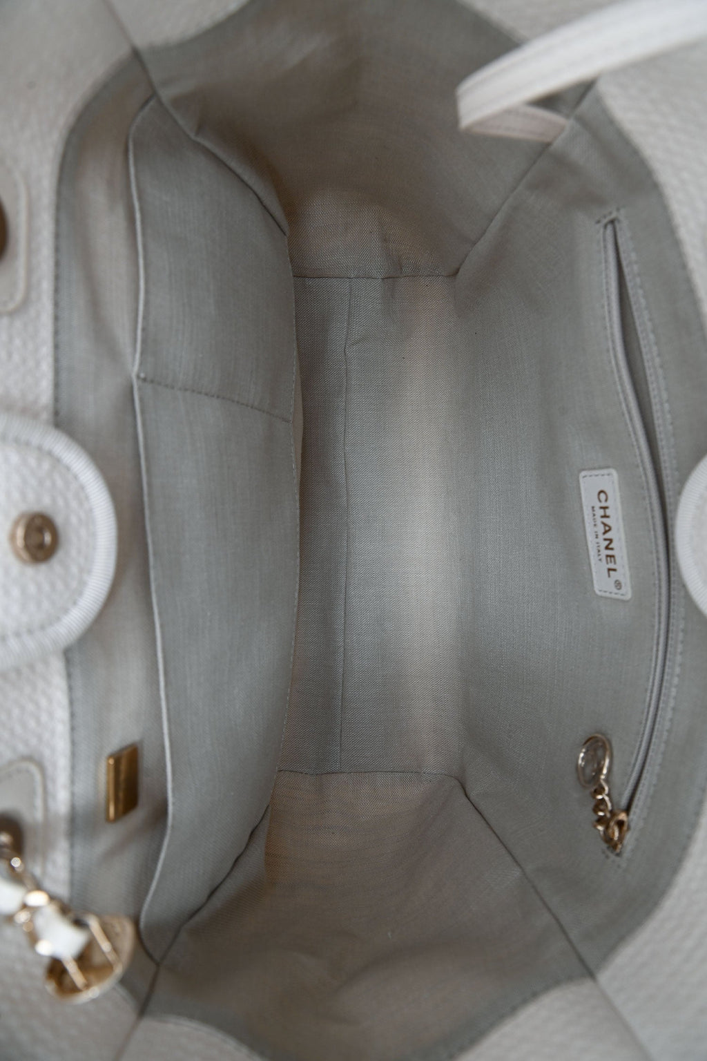 Pre-Loved Chanel™ Beige Canvas Small Deauville Shopping Tote with Pouch