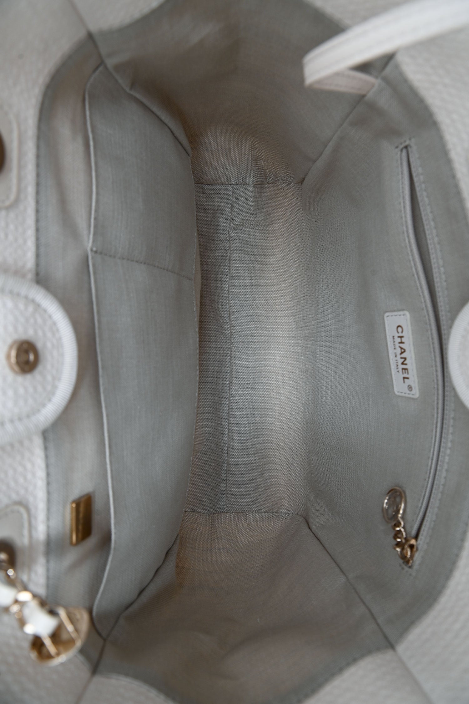 Pre-Loved Chanel™ Beige Canvas Small Deauville Shopping Tote with Pouch