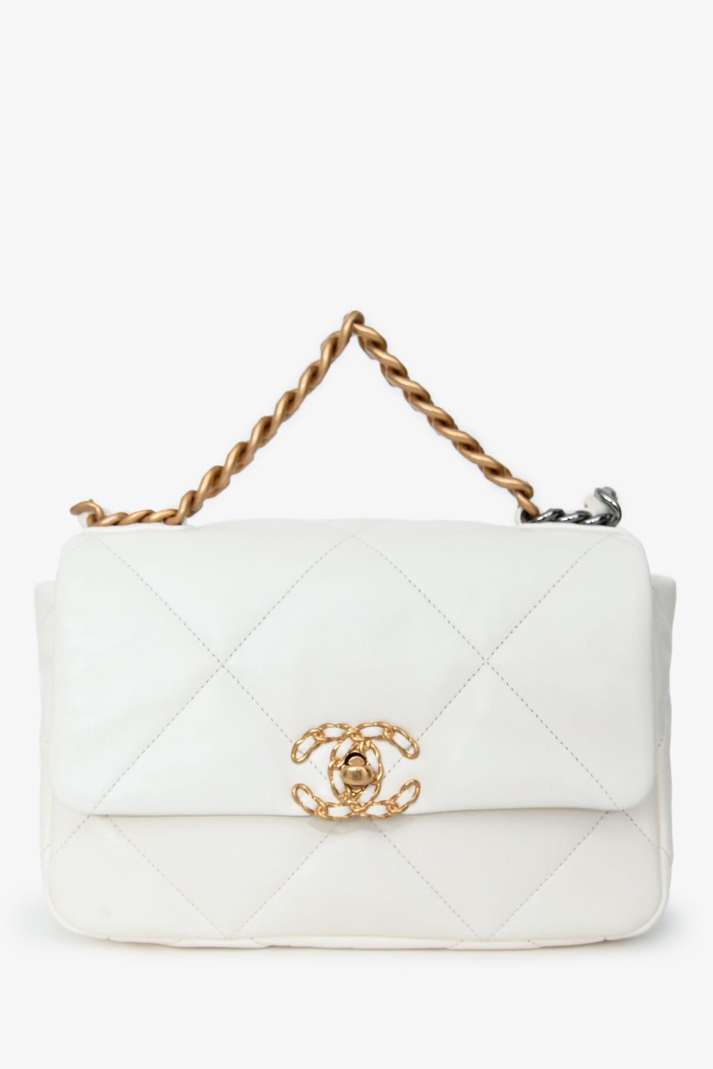 Pre-Loved Chanel™ White Lambskin Leather Quilted CC Small 19 Flap Bag
