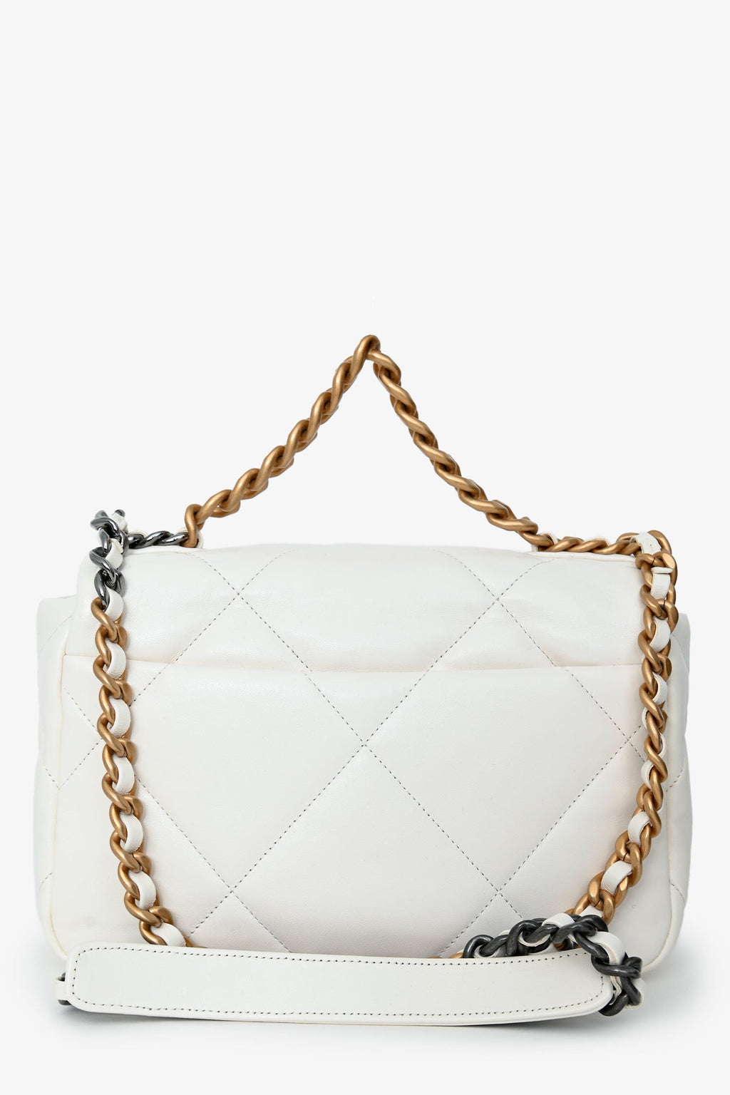 Pre-Loved Chanel™ White Lambskin Leather Quilted CC Small 19 Flap Bag