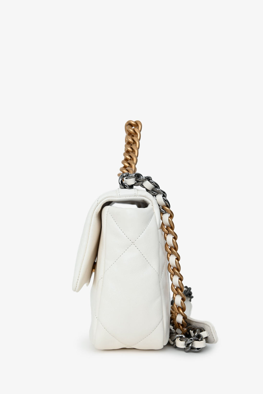 Pre-Loved Chanel™ White Lambskin Leather Quilted CC Small 19 Flap Bag