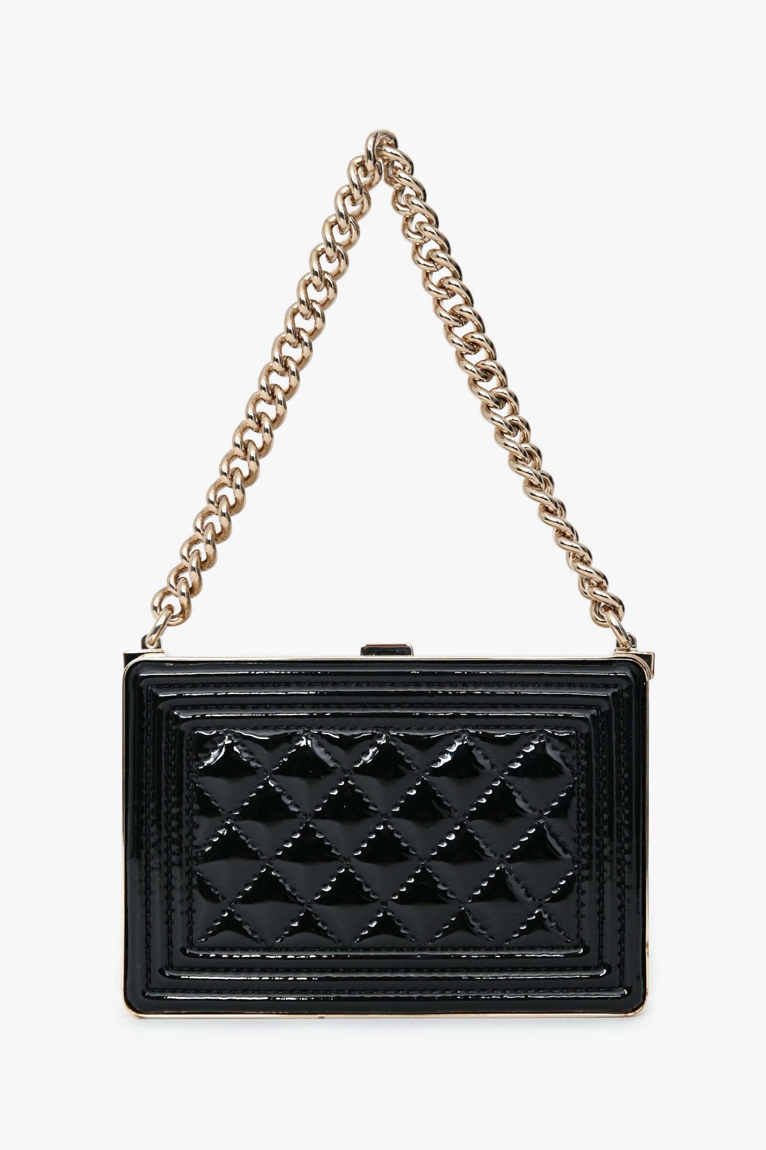 Pre-Loved Chanel™ Black Patent Calfskin 'Minaudiere' Chain Box Boy Bag