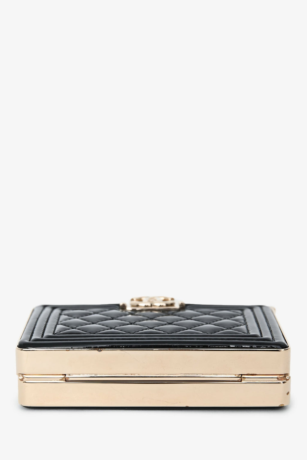 Pre-Loved Chanel™ Black Patent Calfskin 'Minaudiere' Chain Box Boy Bag