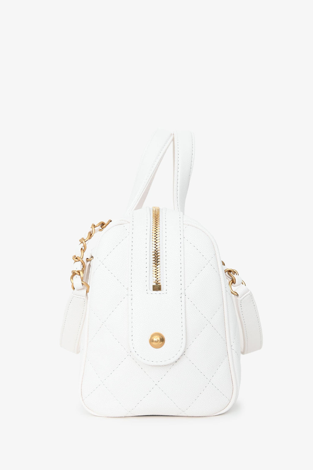Pre-Loved Chanel™ White Caviar Leather Bowling Bag With Gold Hardware