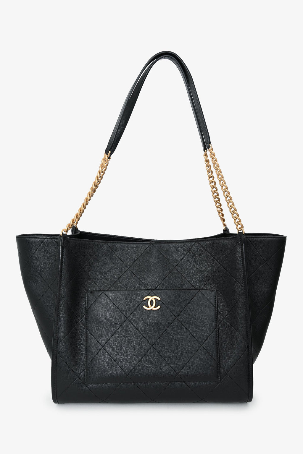 Pre-Loved Chanel™ 2025 Black Lambskin CC Large Shopping Tote with Pouch