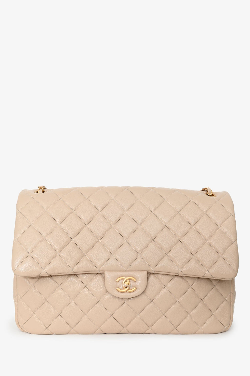 Pre-Loved Chanel™ Beige Calfskin Leather Airline XXL Single Flap Bag