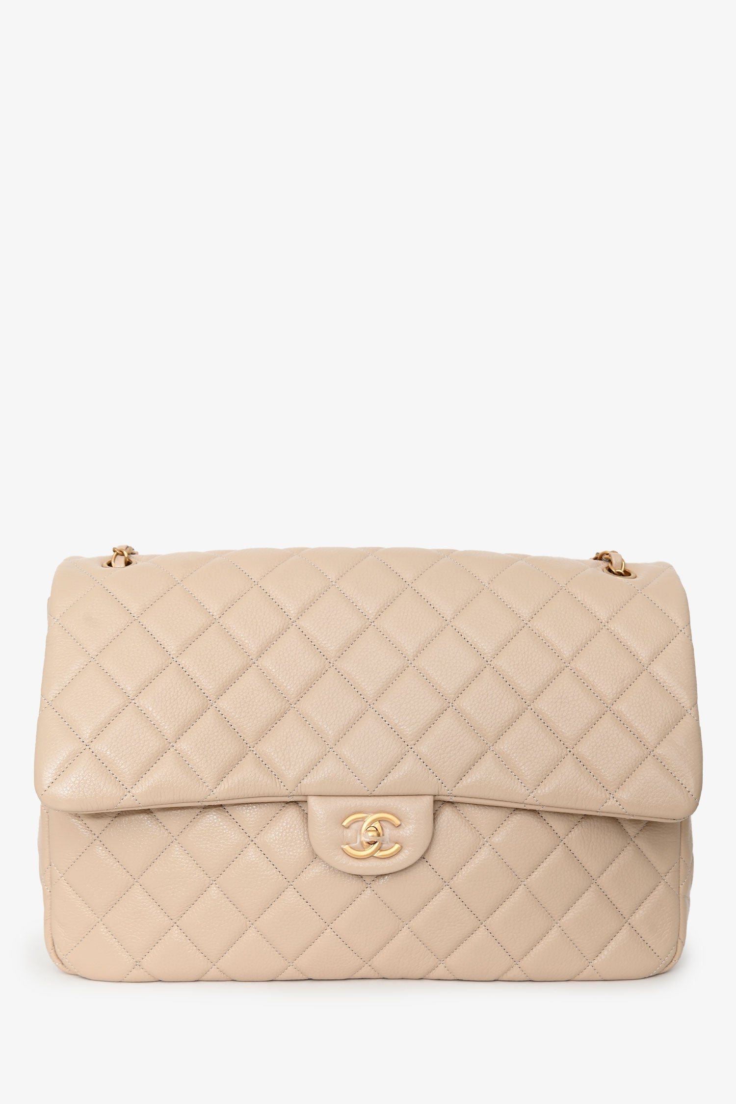 Pre-Loved Chanel™ Beige Calfskin Leather Airline XXL Single Flap Bag