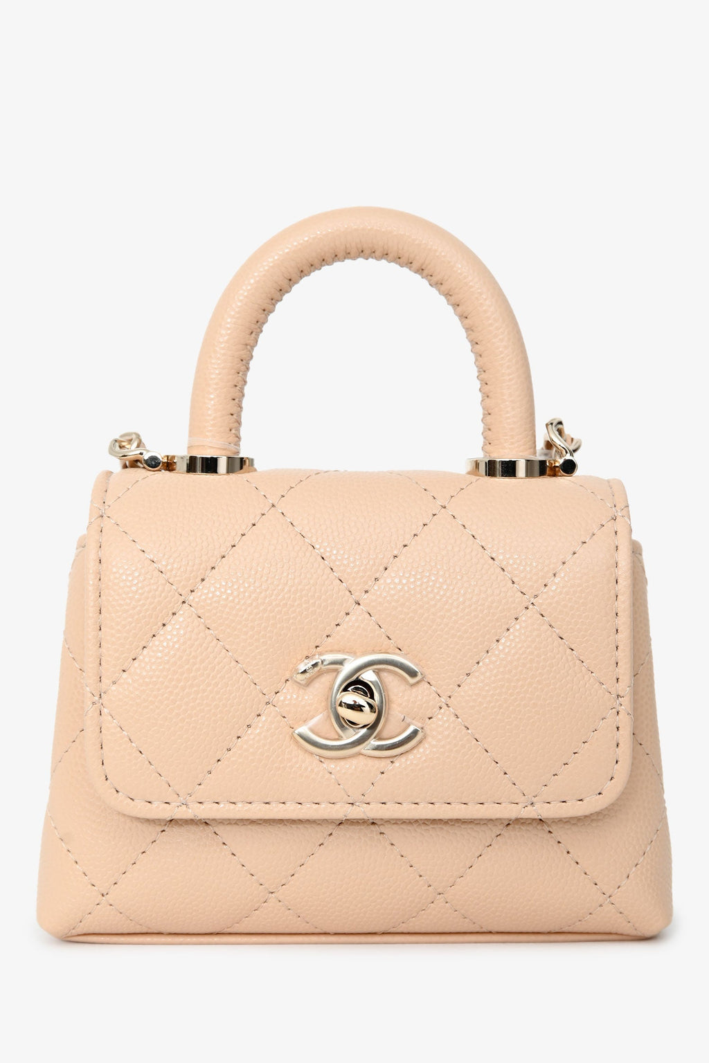 Pre-Loved Chanel™ Beige Caviar Leather Micro Coco Top Handle Bag with Chain