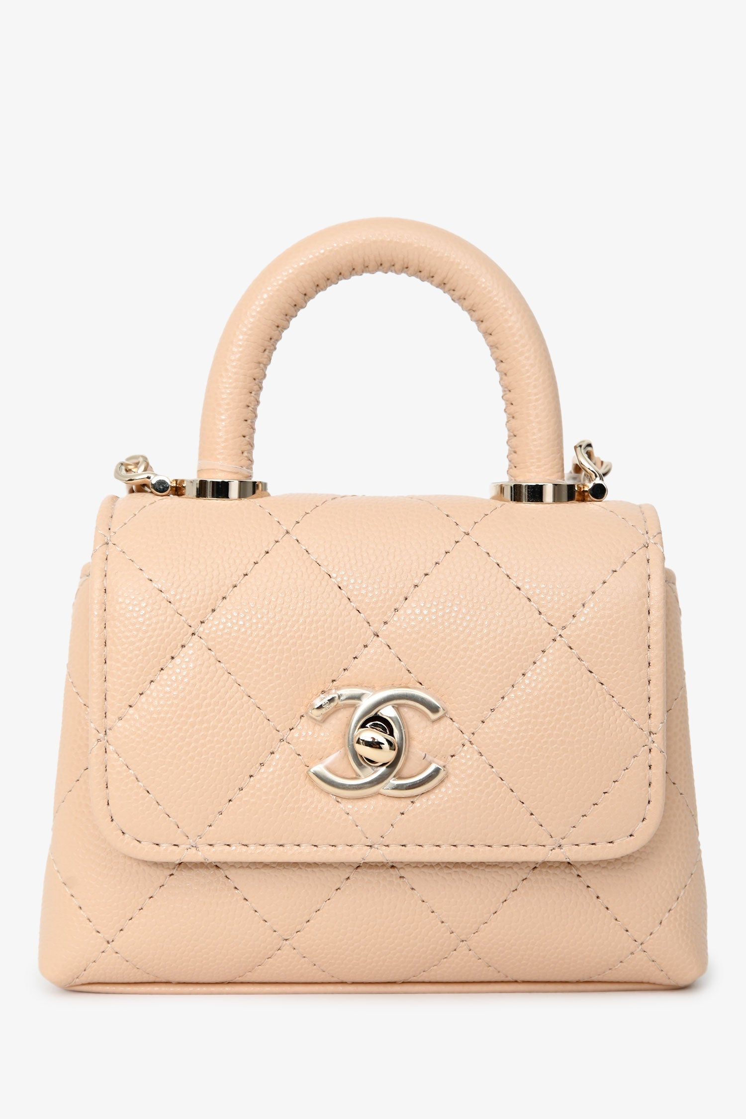 Pre-Loved Chanel™ Beige Caviar Leather Micro Coco Top Handle Bag with Chain