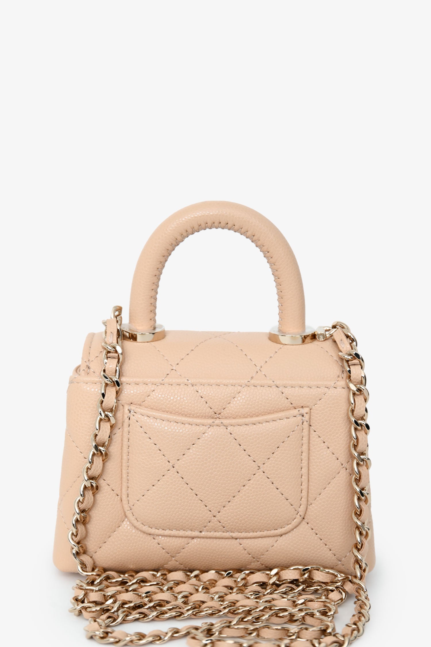 Pre-Loved Chanel™ Beige Caviar Leather Micro Coco Top Handle Bag with Chain