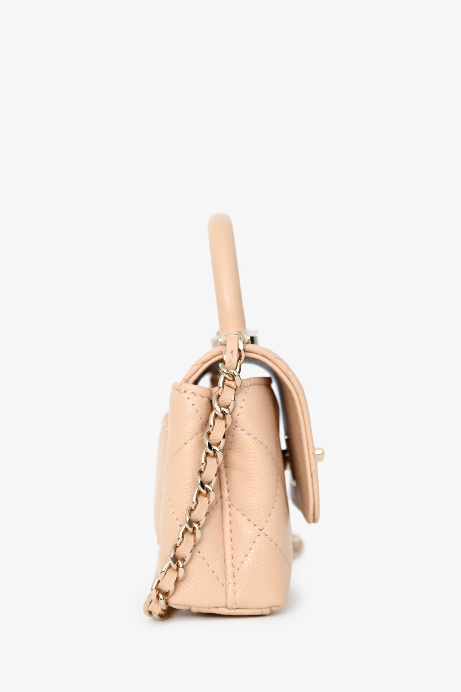 Pre-Loved Chanel™ Beige Caviar Leather Micro Coco Top Handle Bag with Chain