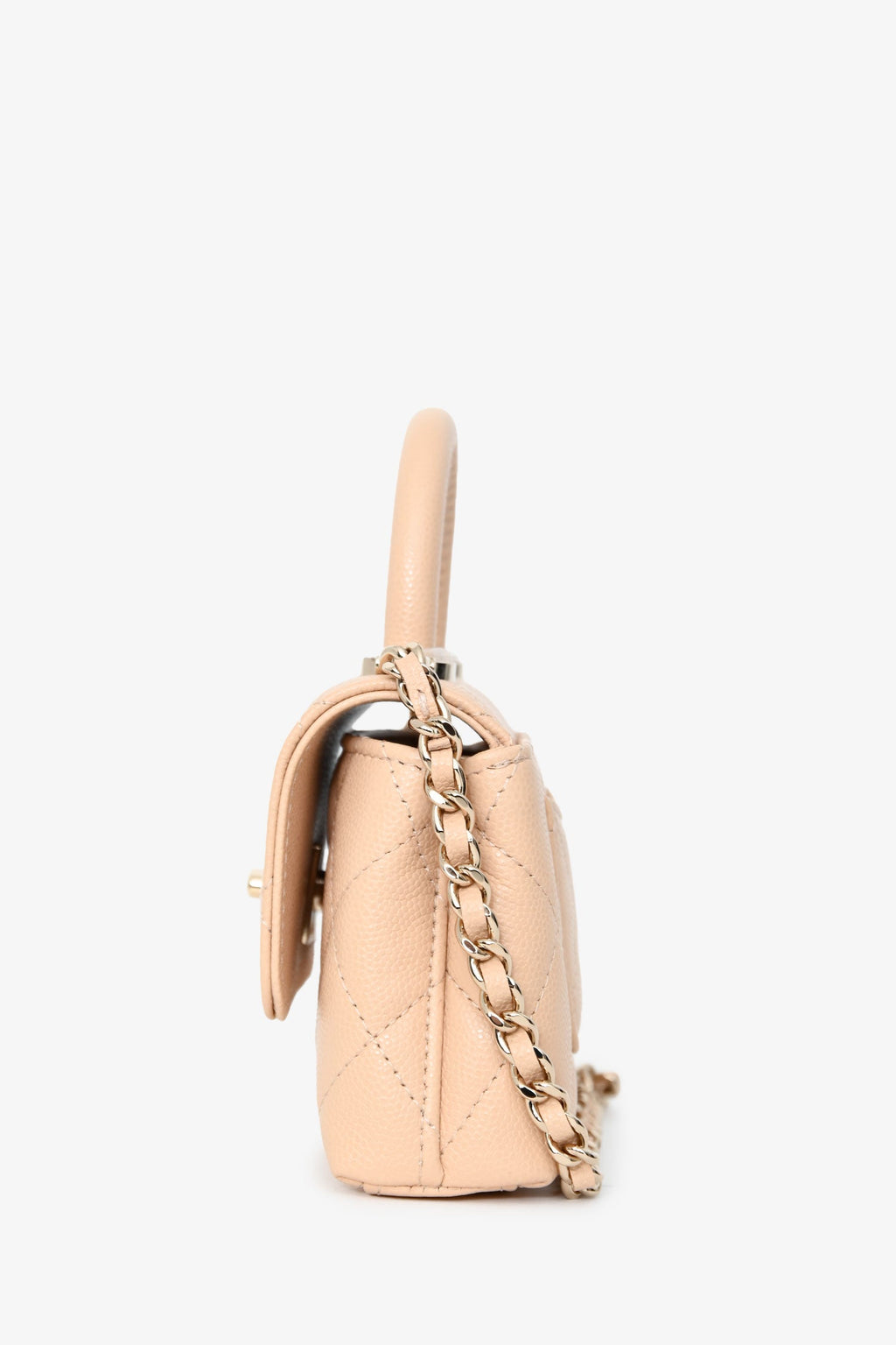 Pre-Loved Chanel™ Beige Caviar Leather Micro Coco Top Handle Bag with Chain