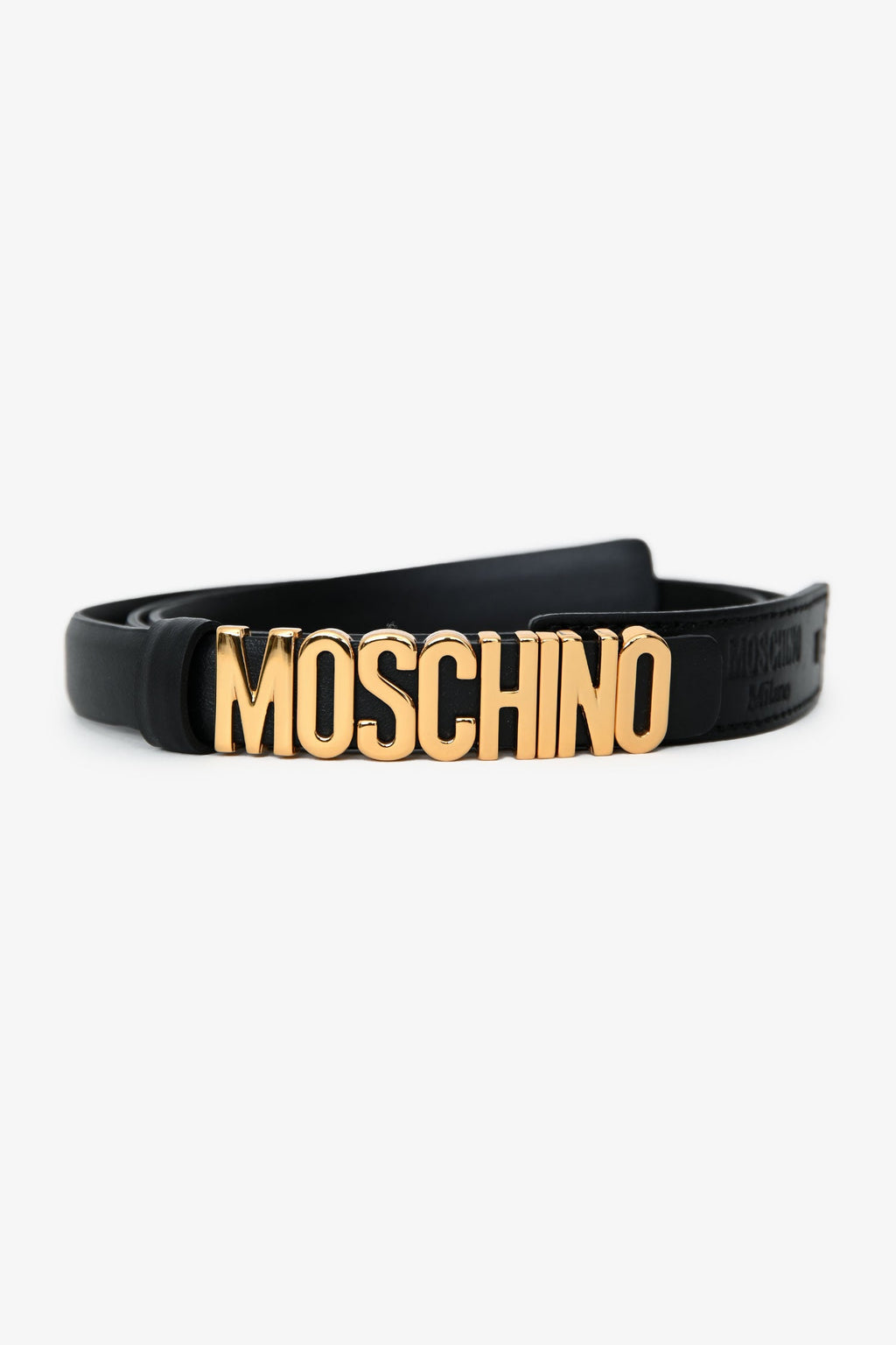Moschino Black Leather Logo Belt