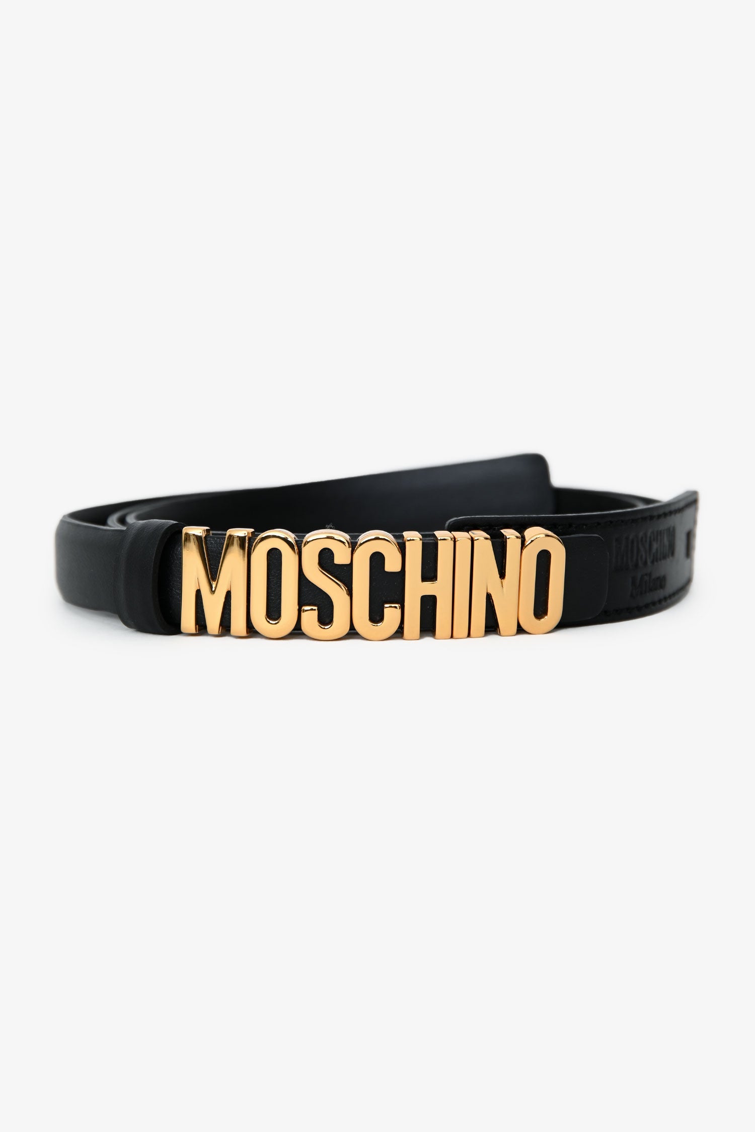 Moschino Black Leather Logo Belt