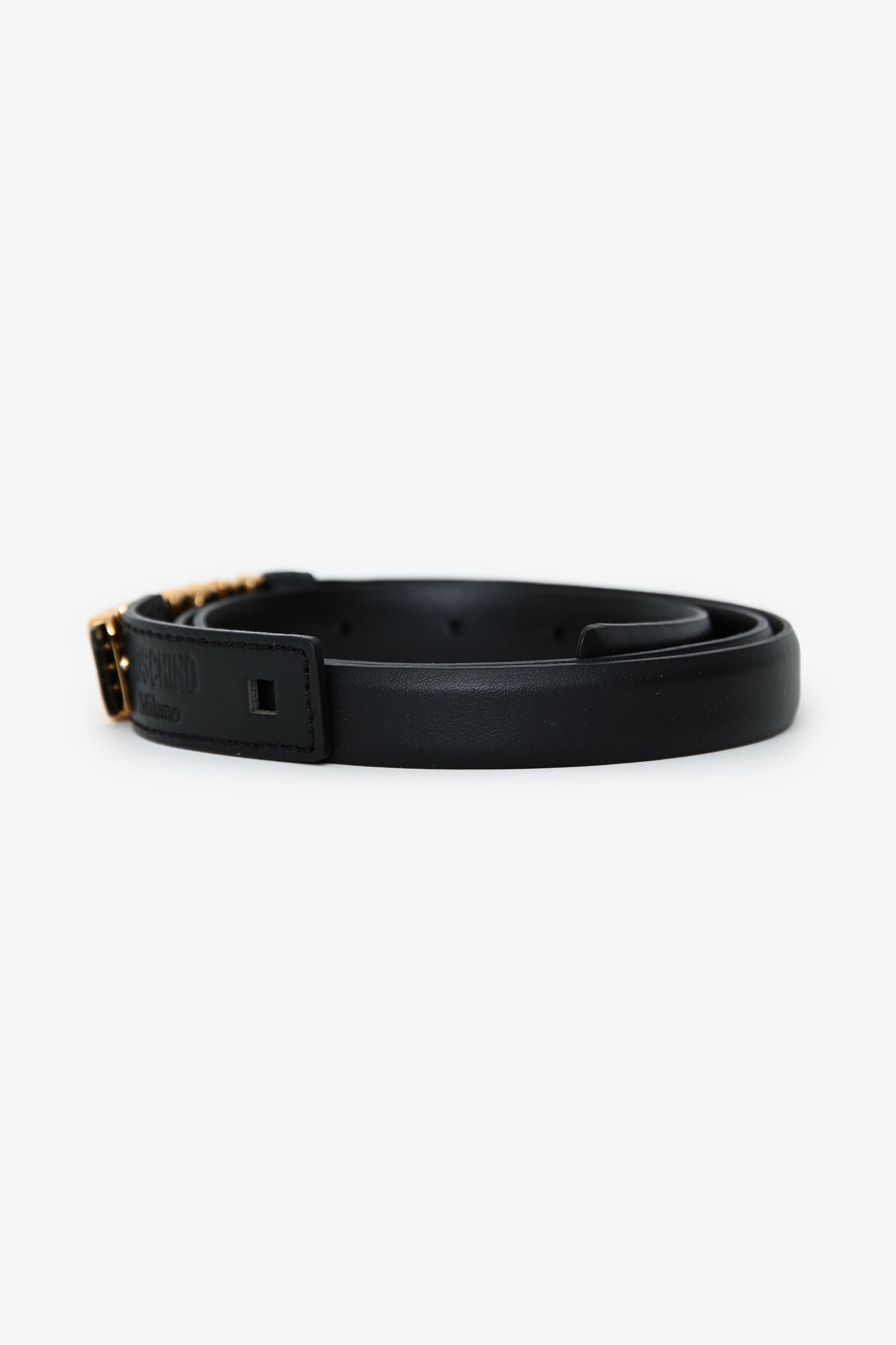 Moschino Black Leather Logo Belt