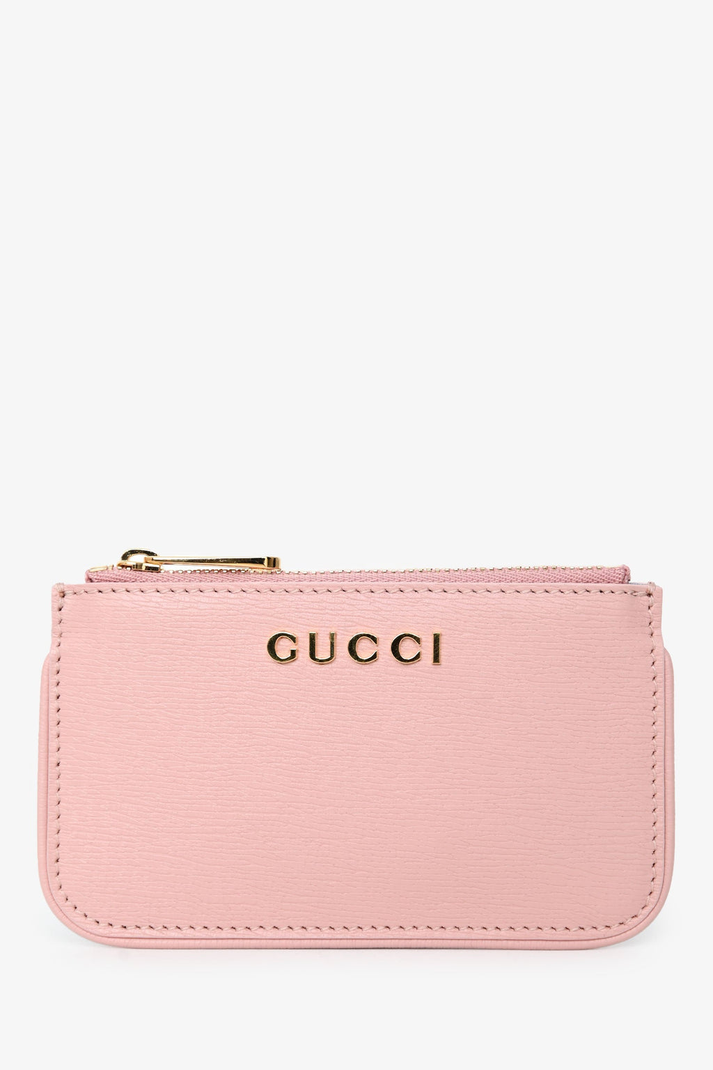 Gucci Pink Leather Logo Zip Wallet With Keychain