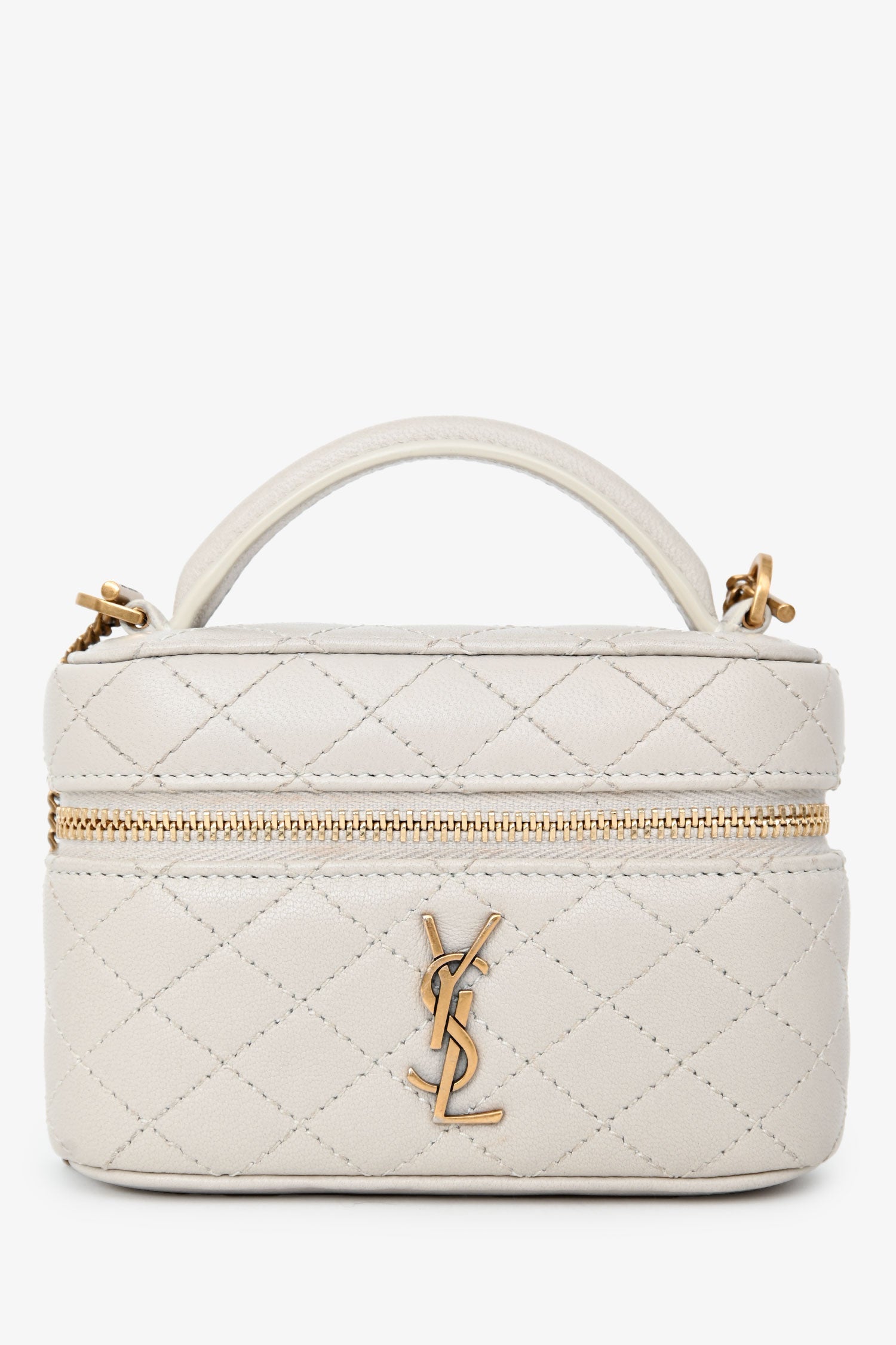 Saint Laurent White Lambskin Vanity Top Handle Crossbody Bag