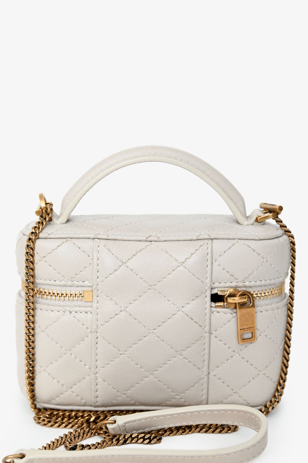 Saint Laurent White Lambskin Vanity Top Handle Crossbody Bag