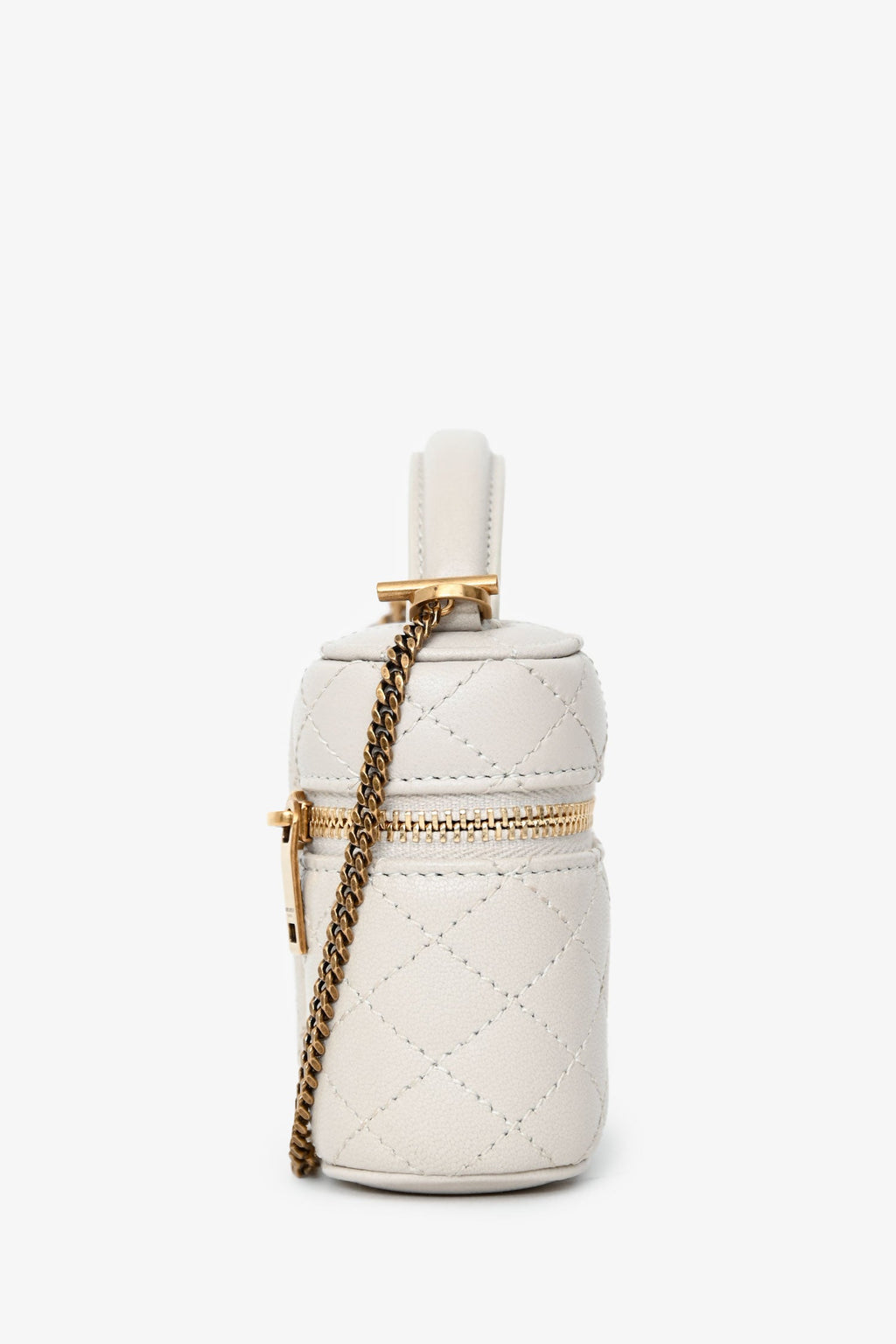 Saint Laurent White Lambskin Vanity Top Handle Crossbody Bag